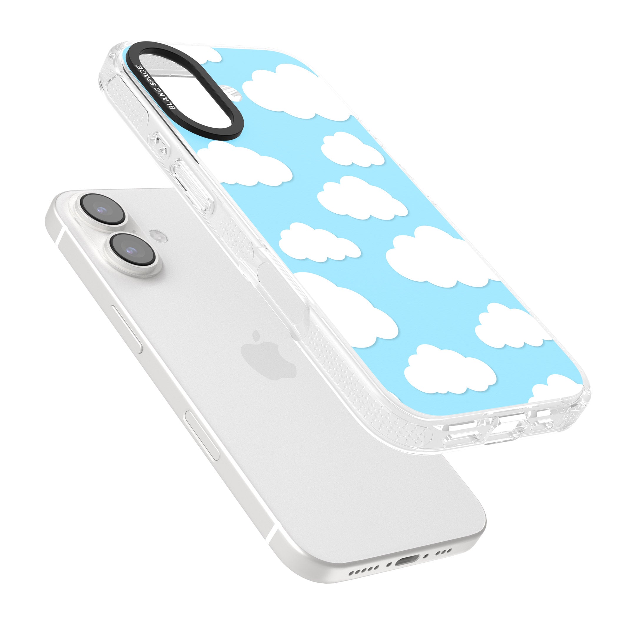 Blue Sky & Clouds Pattern iPhone 16 / 16 Plus Clear Case Impact Air - Blanc Space