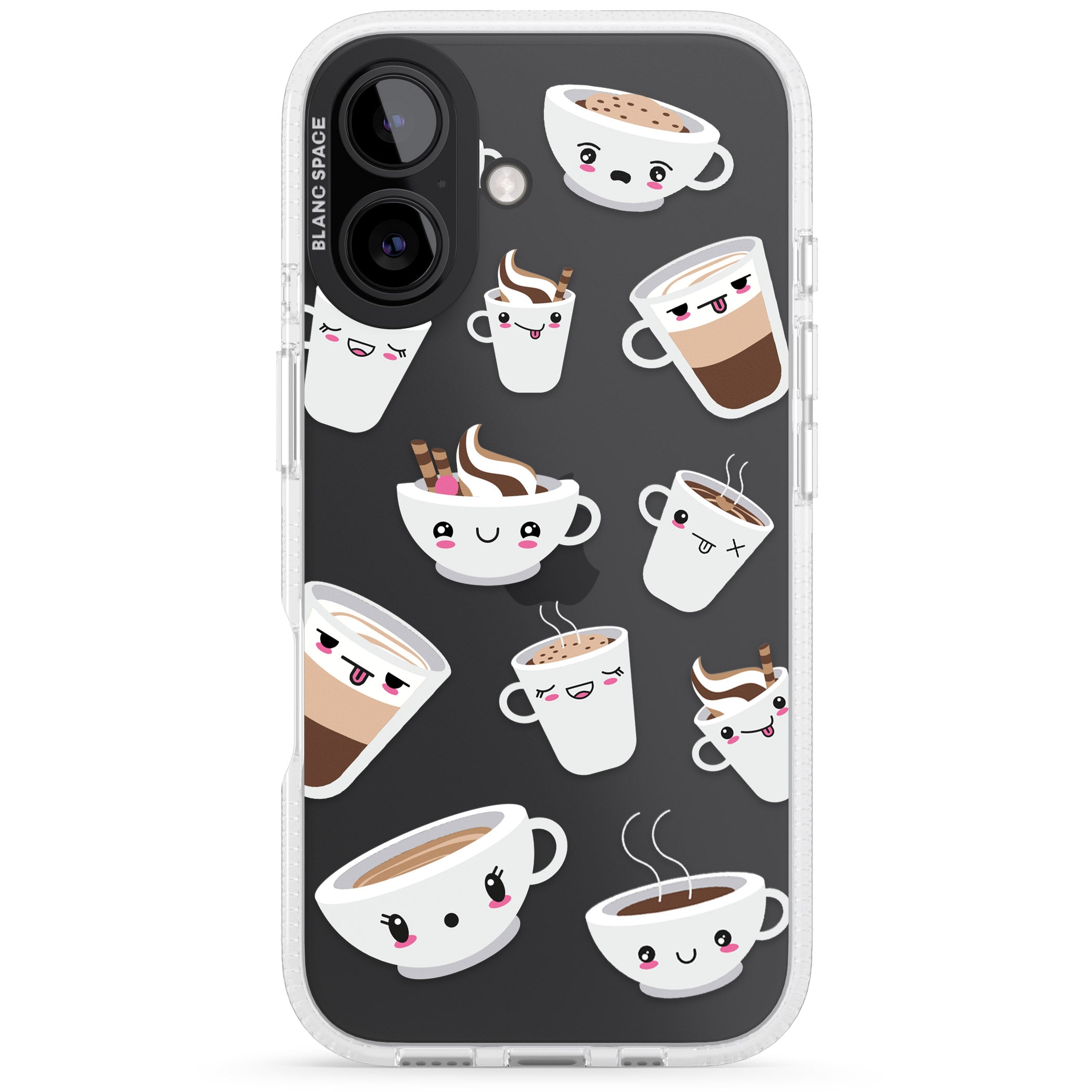 Coffee Faces iPhone 16 / 16 Plus Clear Case Impact Air - Blanc Space