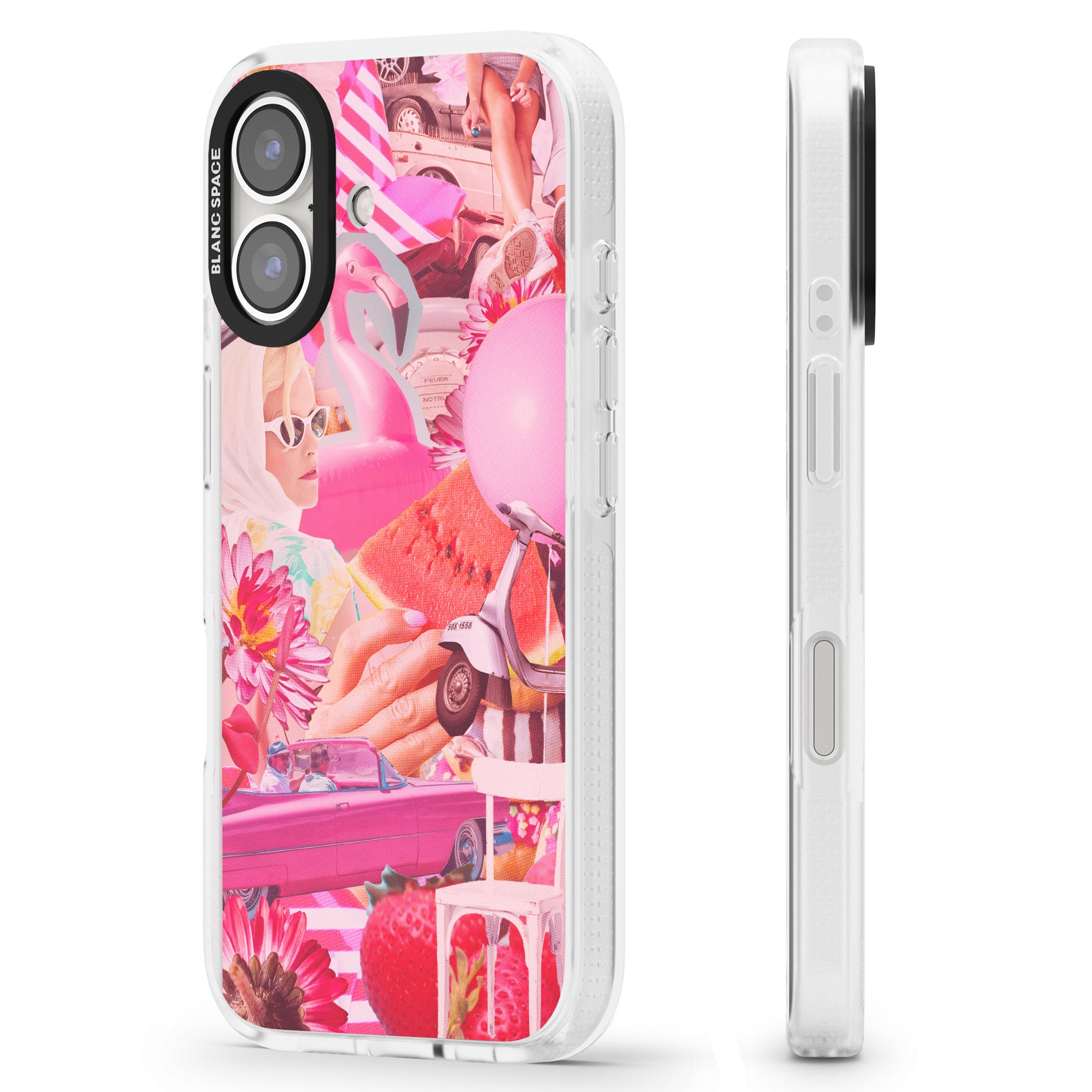 Vintage Collage: Pink Glamour iPhone 16 / 16 Plus Clear Case Impact Air - Blanc Space
