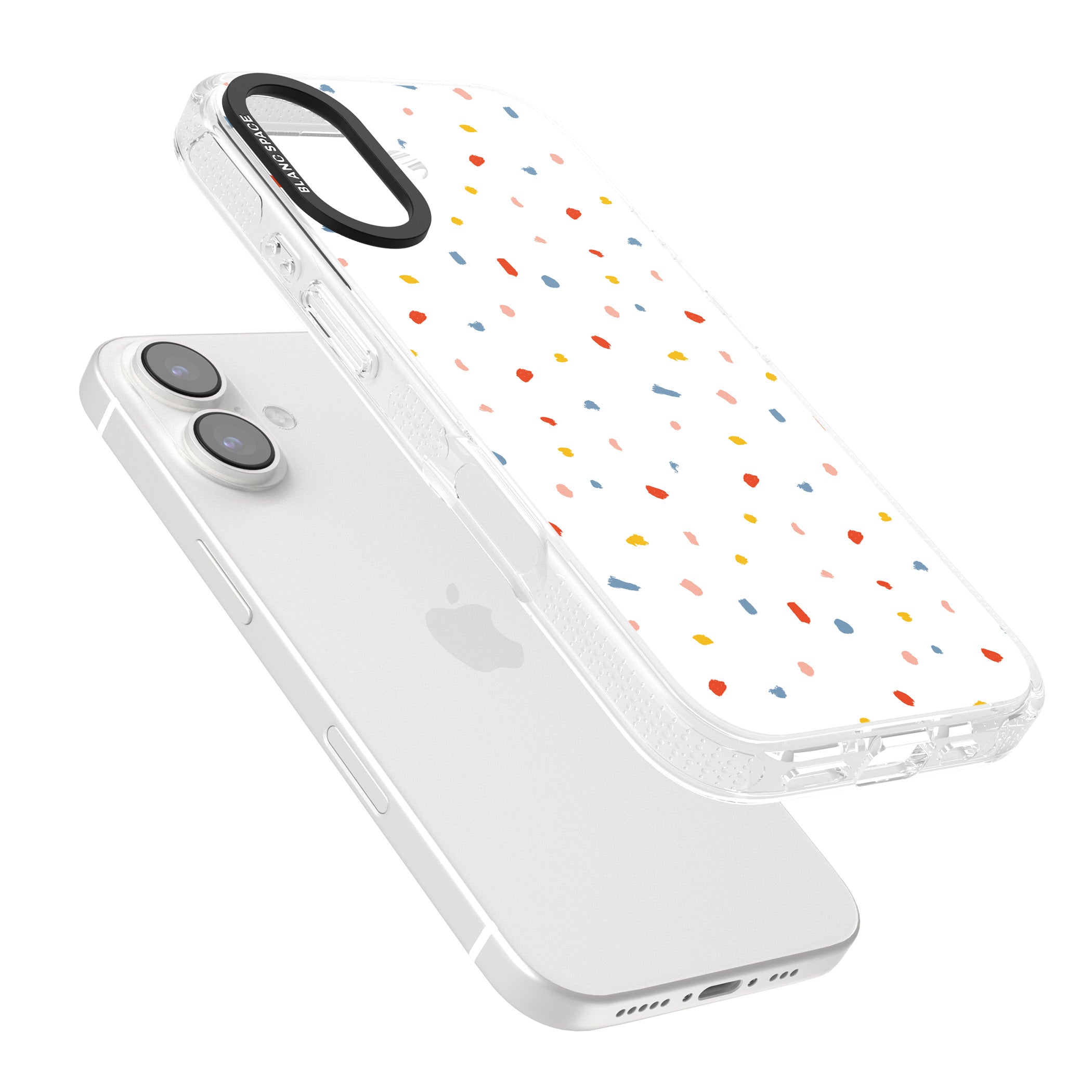 Confetti Print on Solid White iPhone 16 / 16 Plus Clear Case Impact Air - Blanc Space