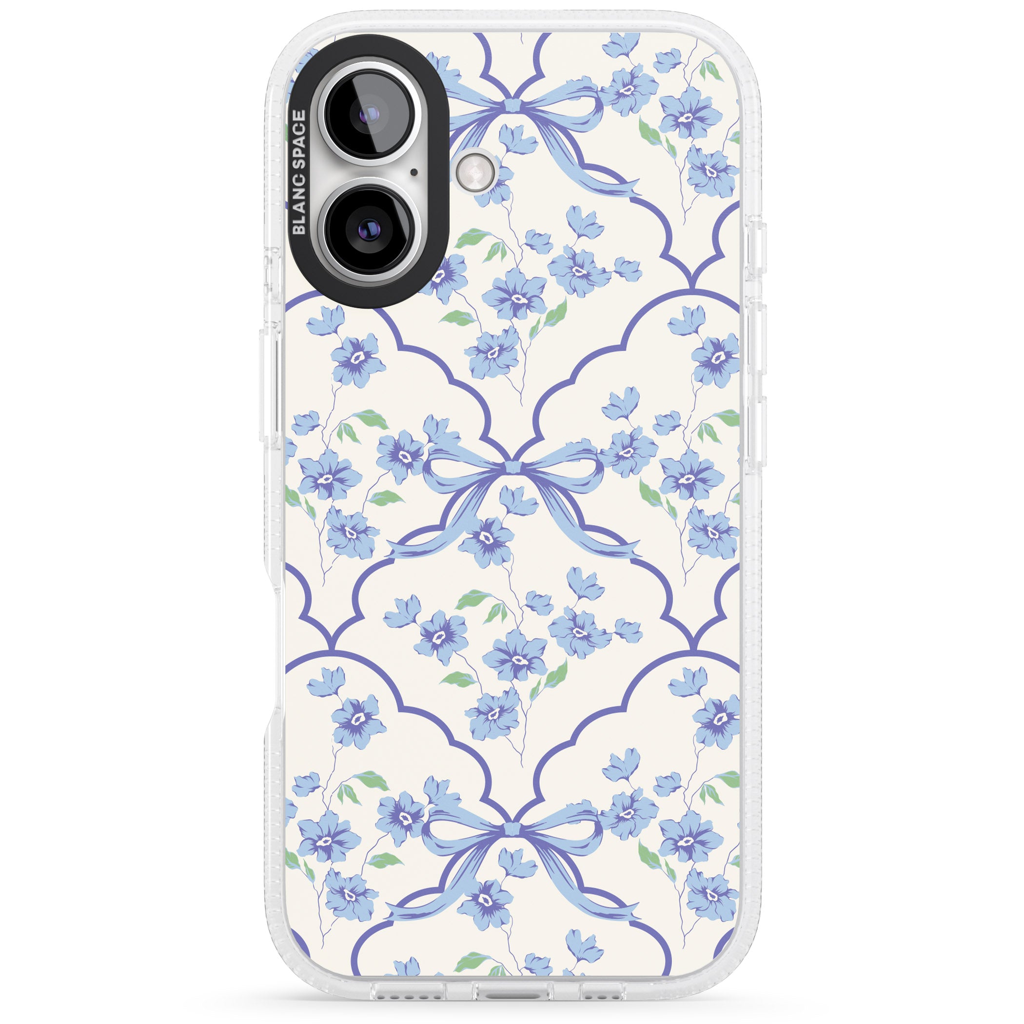 Blue Cottage Floral iPhone 16 / 16 Plus Clear Case Impact Air - Blanc Space