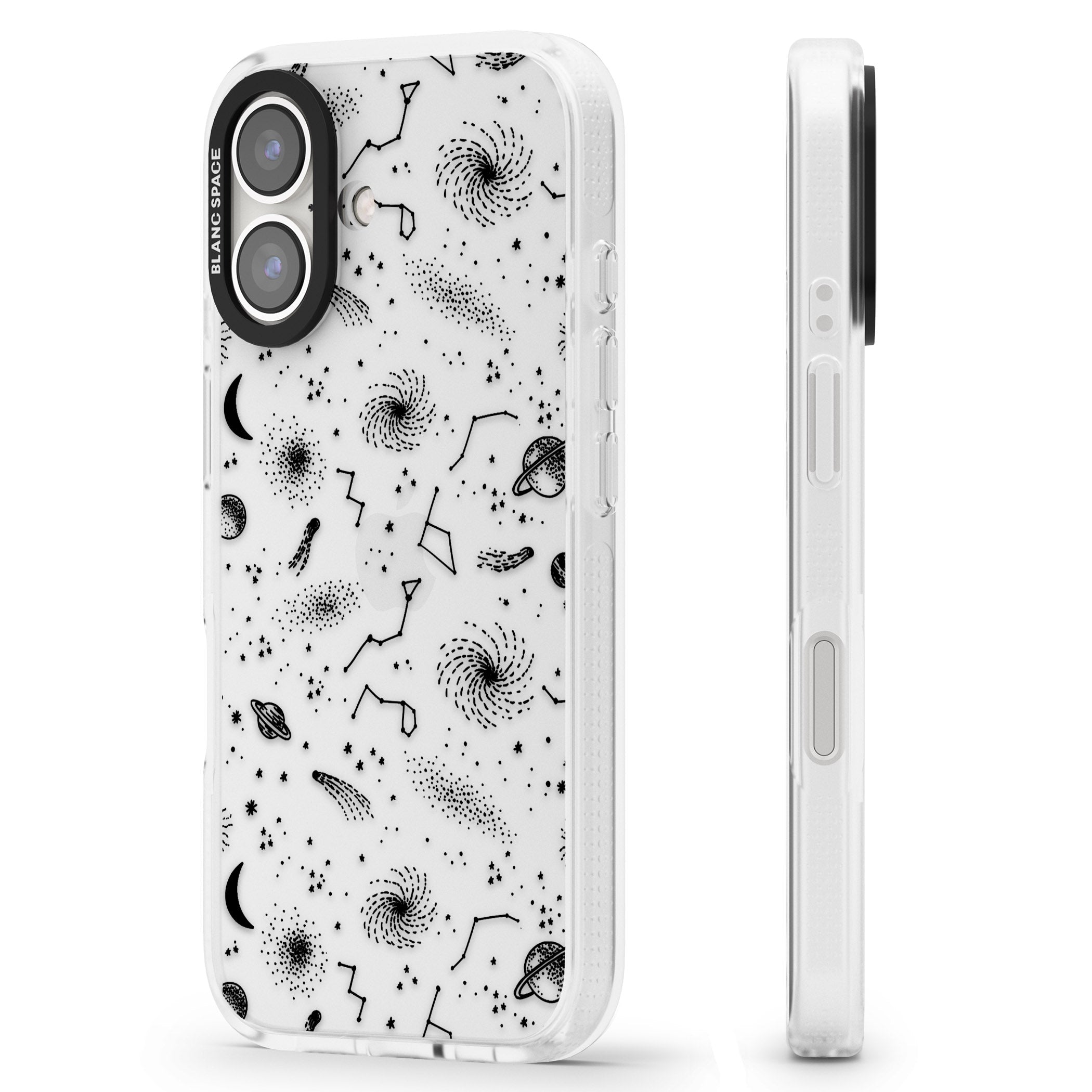 Mixed Galaxy Pattern iPhone 16 / 16 Plus Clear Case Impact Air - Blanc Space