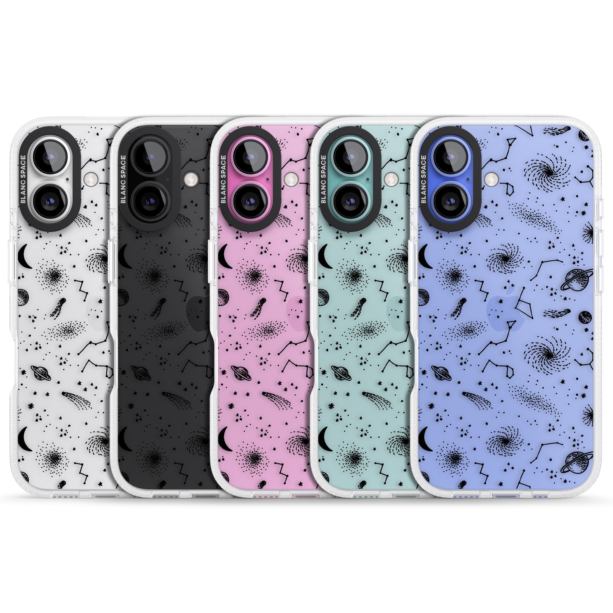 Mixed Galaxy Pattern iPhone 16 / 16 Plus Clear Case Impact Air - Blanc Space
