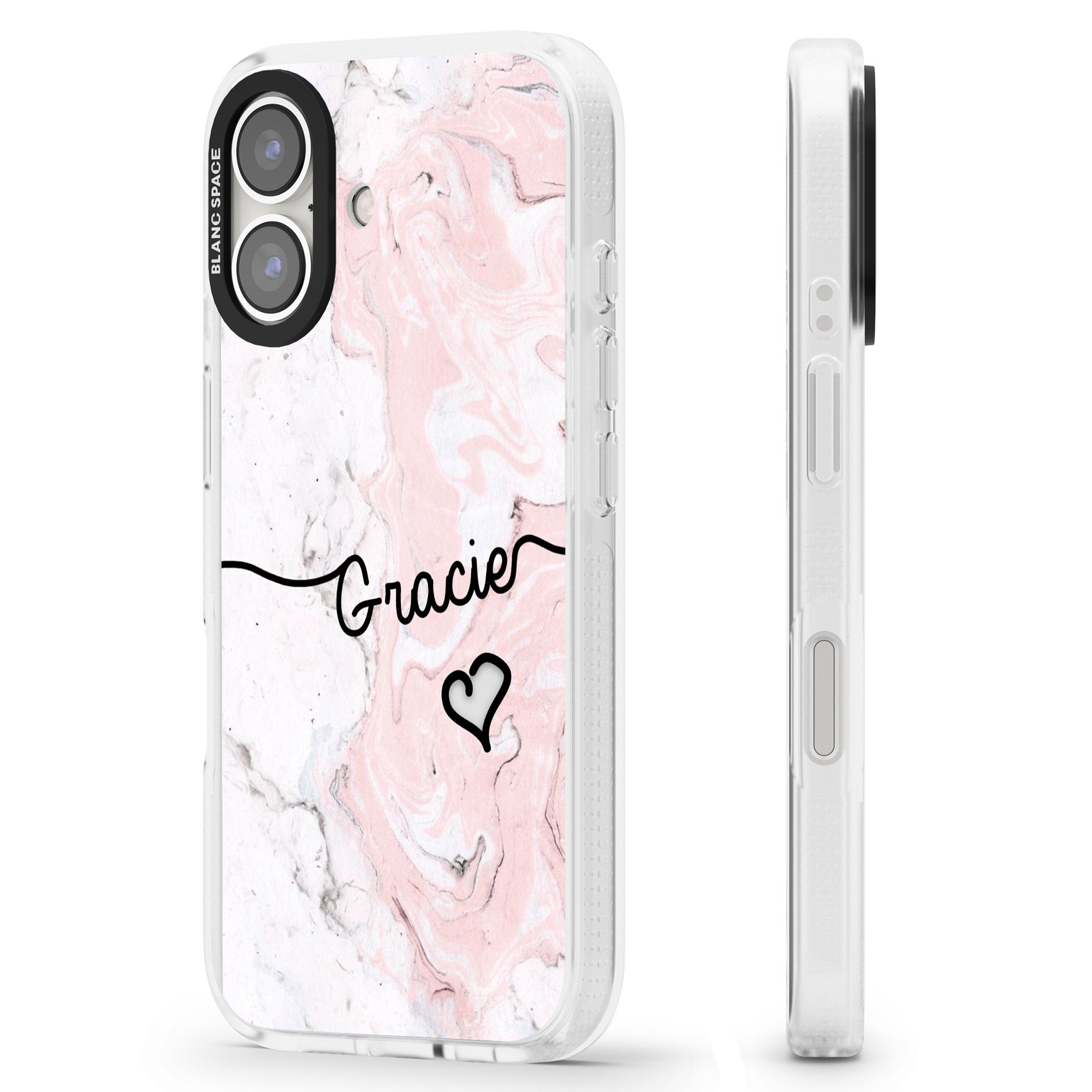 Pink Marble iPhone 16 / 16 Plus Clear Case Impact Air - Blanc Space