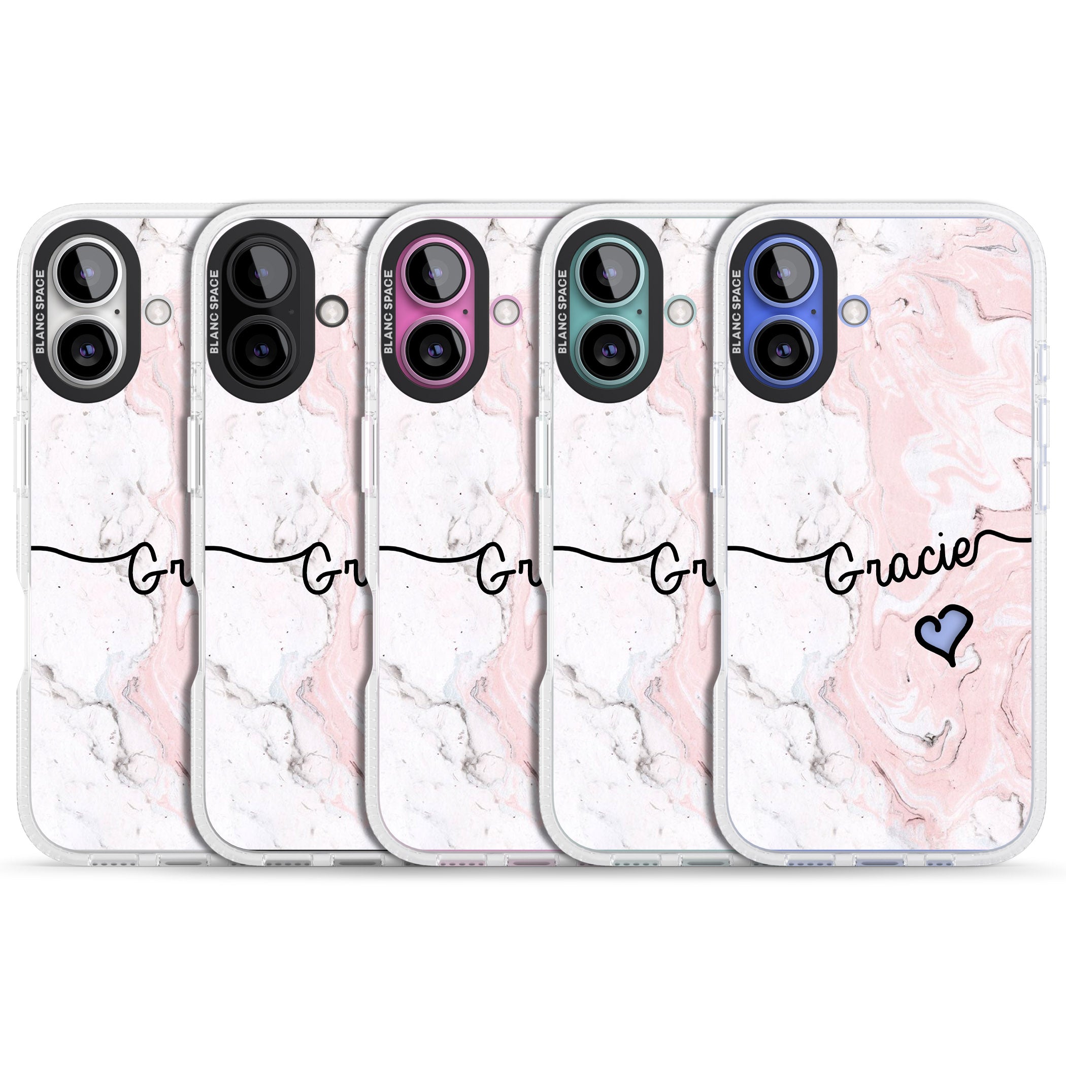 Pink Marble iPhone 16 / 16 Plus Clear Case Impact Air - Blanc Space