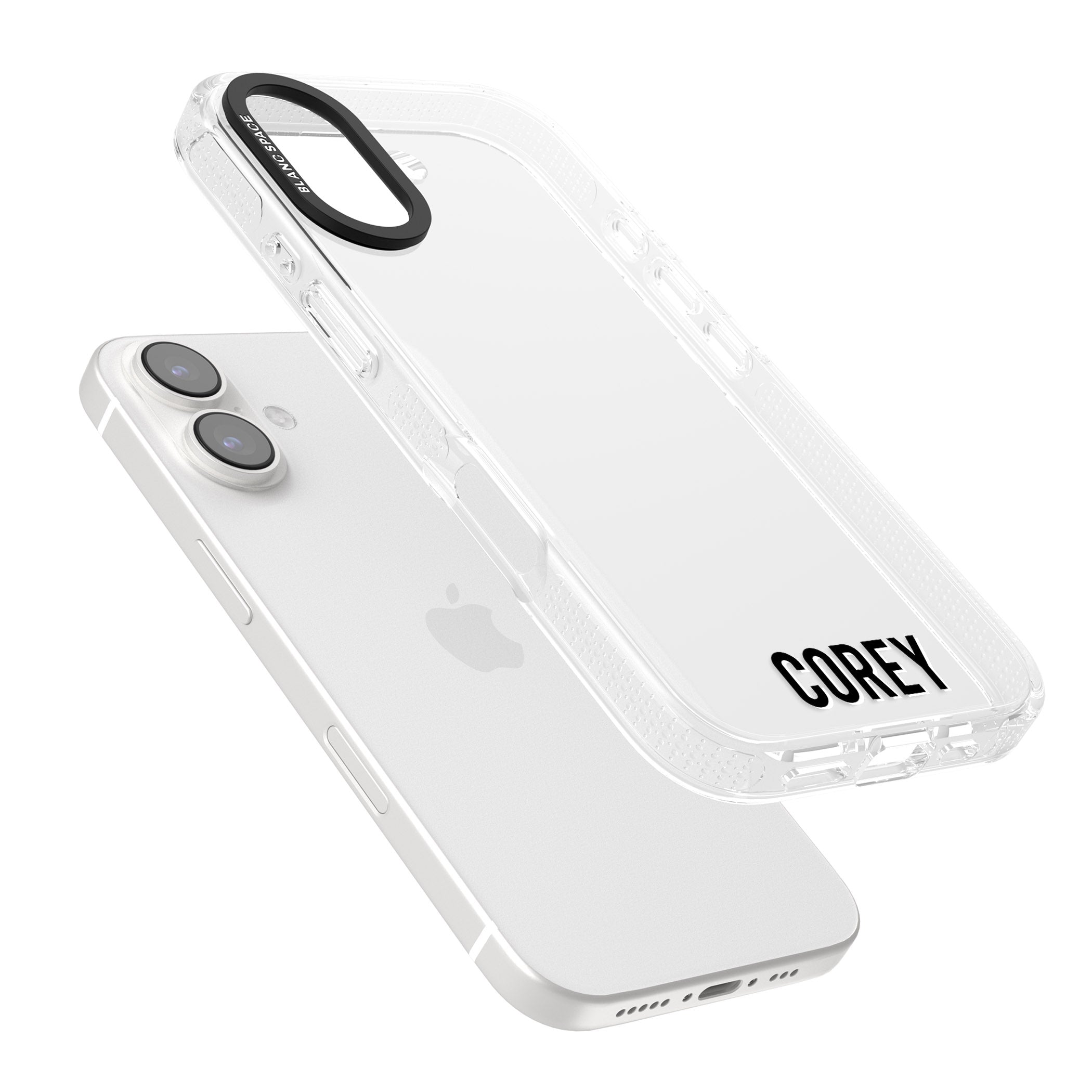 Personalised Clear Text 2A iPhone 16 / 16 Plus Clear Case Impact Air - Blanc Space