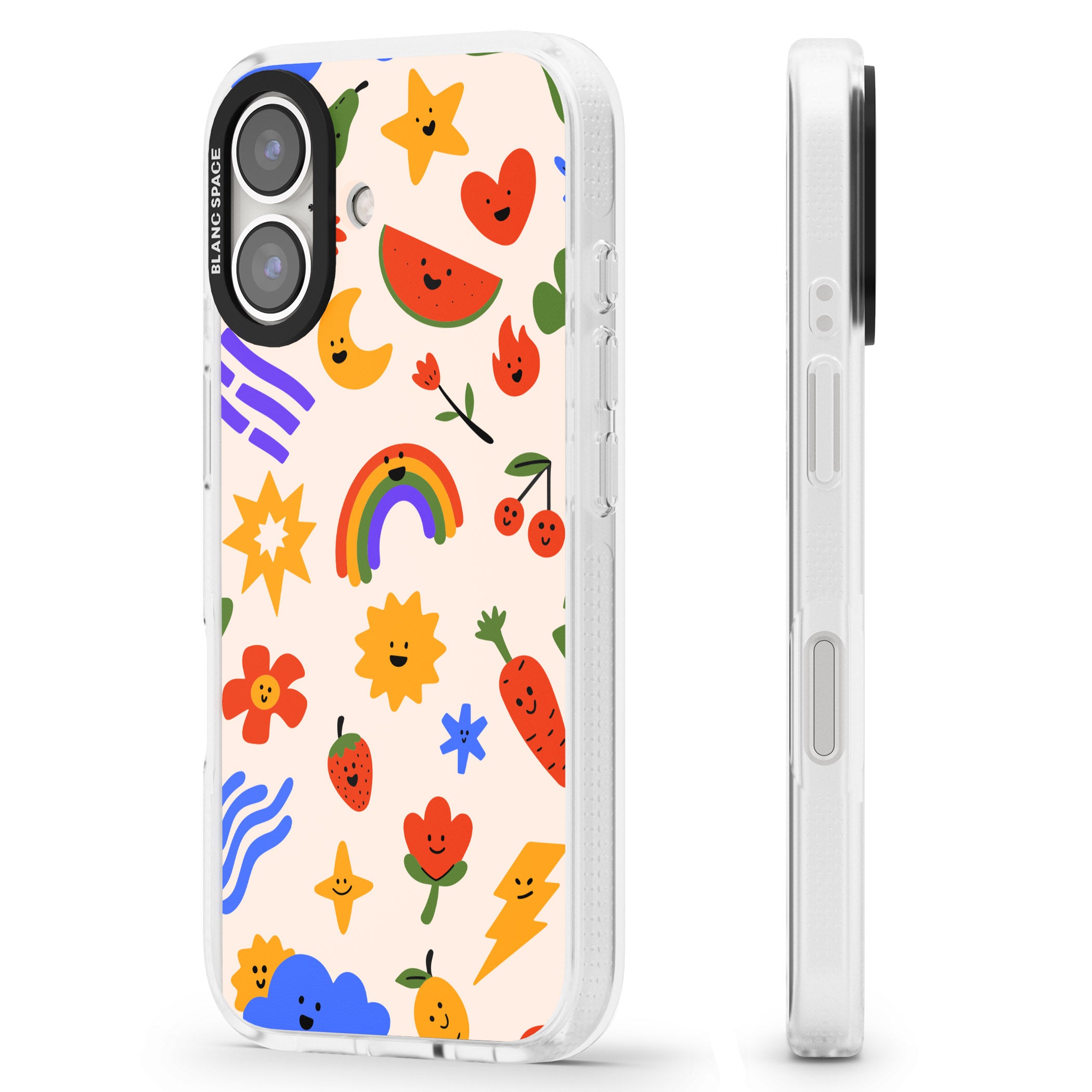 Mixed Large Kawaii Icons - Solid iPhone 16 / 16 Plus Clear Case Impact Air - Blanc Space