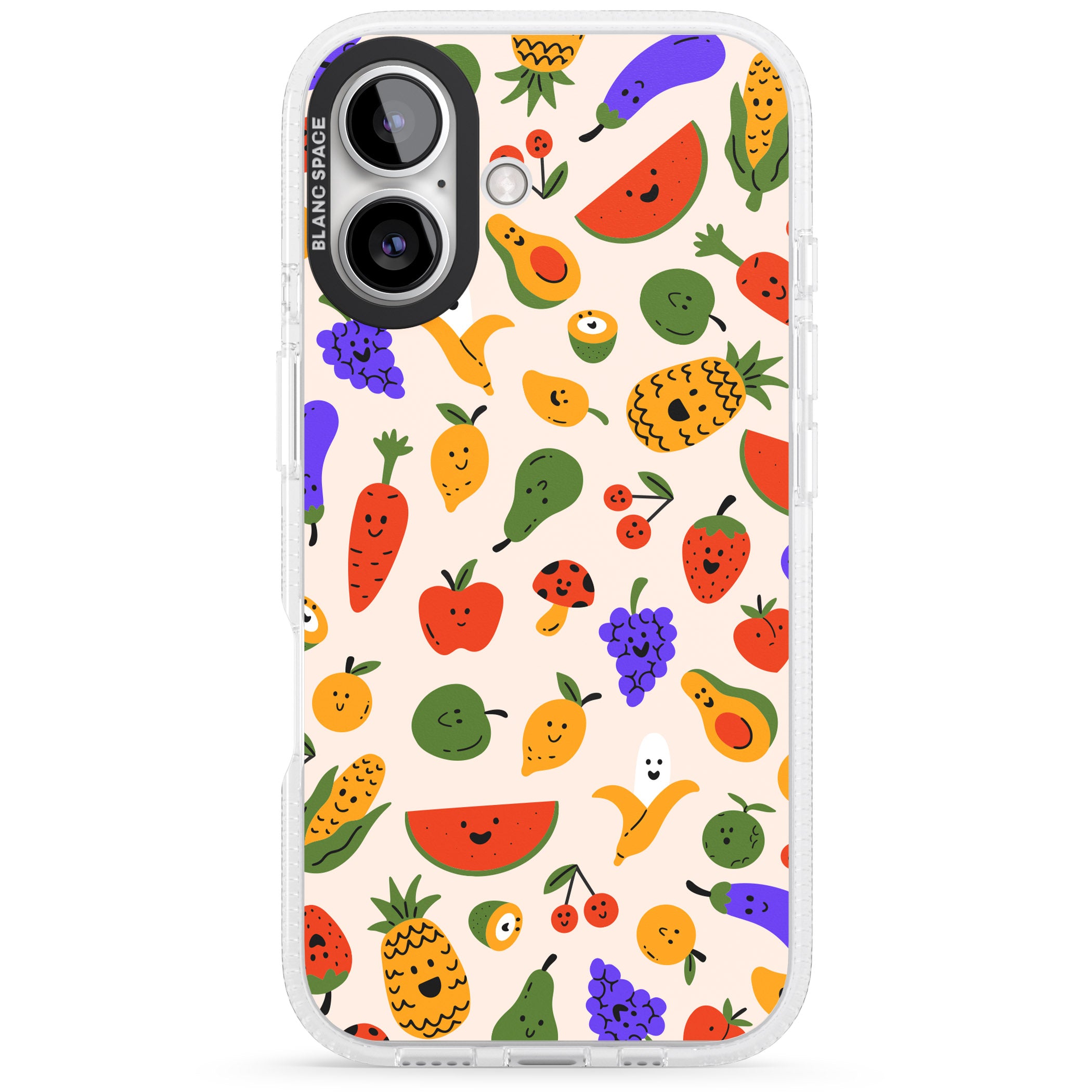 Mixed Kawaii Food Icons - Solid iPhone 16 / 16 Plus Clear Case Impact Air - Blanc Space