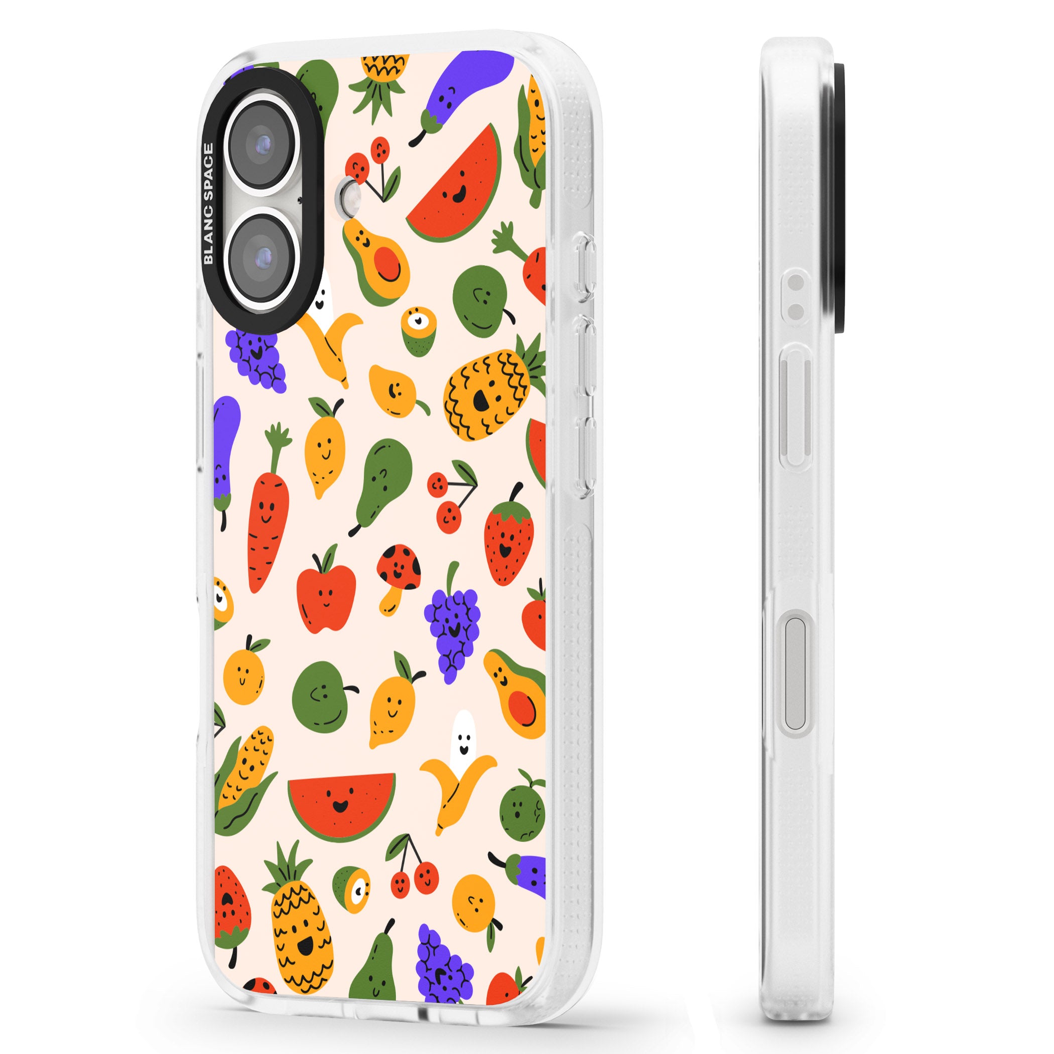 Mixed Kawaii Food Icons - Solid iPhone 16 / 16 Plus Clear Case Impact Air - Blanc Space