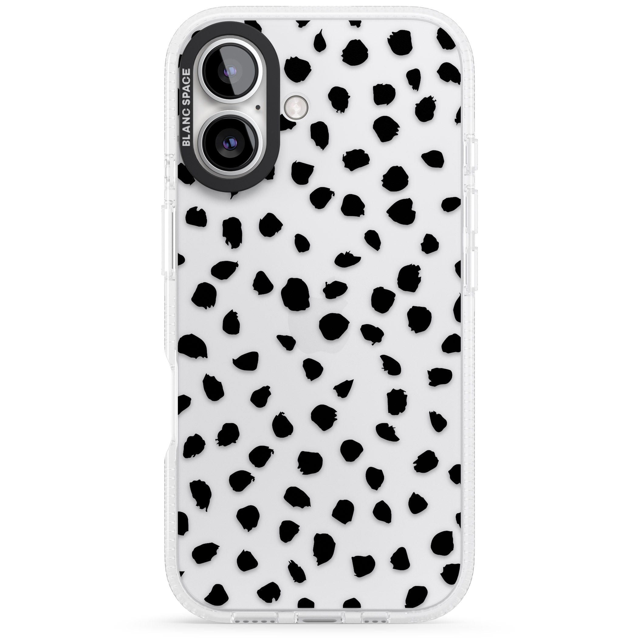 Black on Transparent Dalmatian Polka Dot Spots iPhone 16 / 16 Plus Clear Case Impact Air - Blanc Space