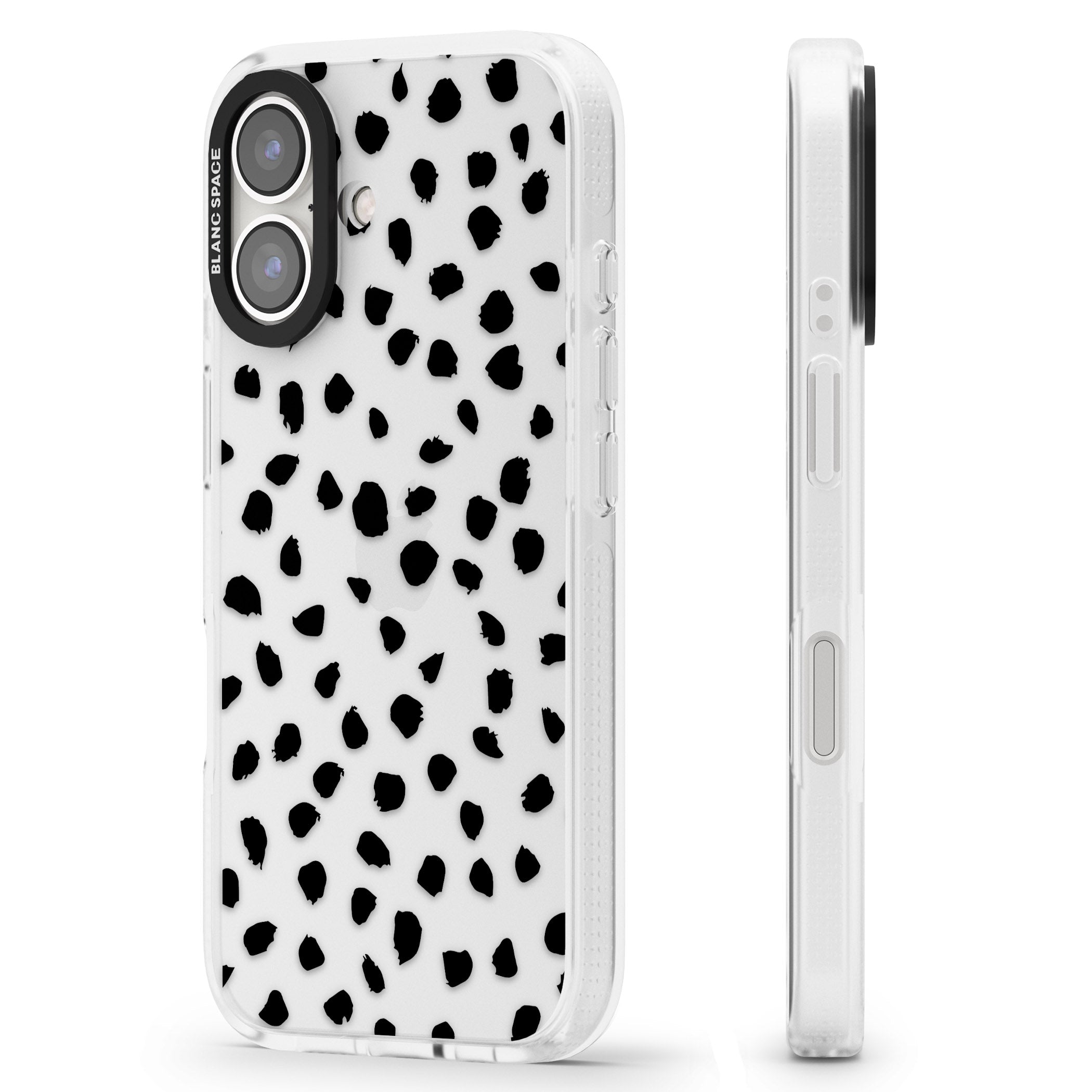 Black on Transparent Dalmatian Polka Dot Spots iPhone 16 / 16 Plus Clear Case Impact Air - Blanc Space