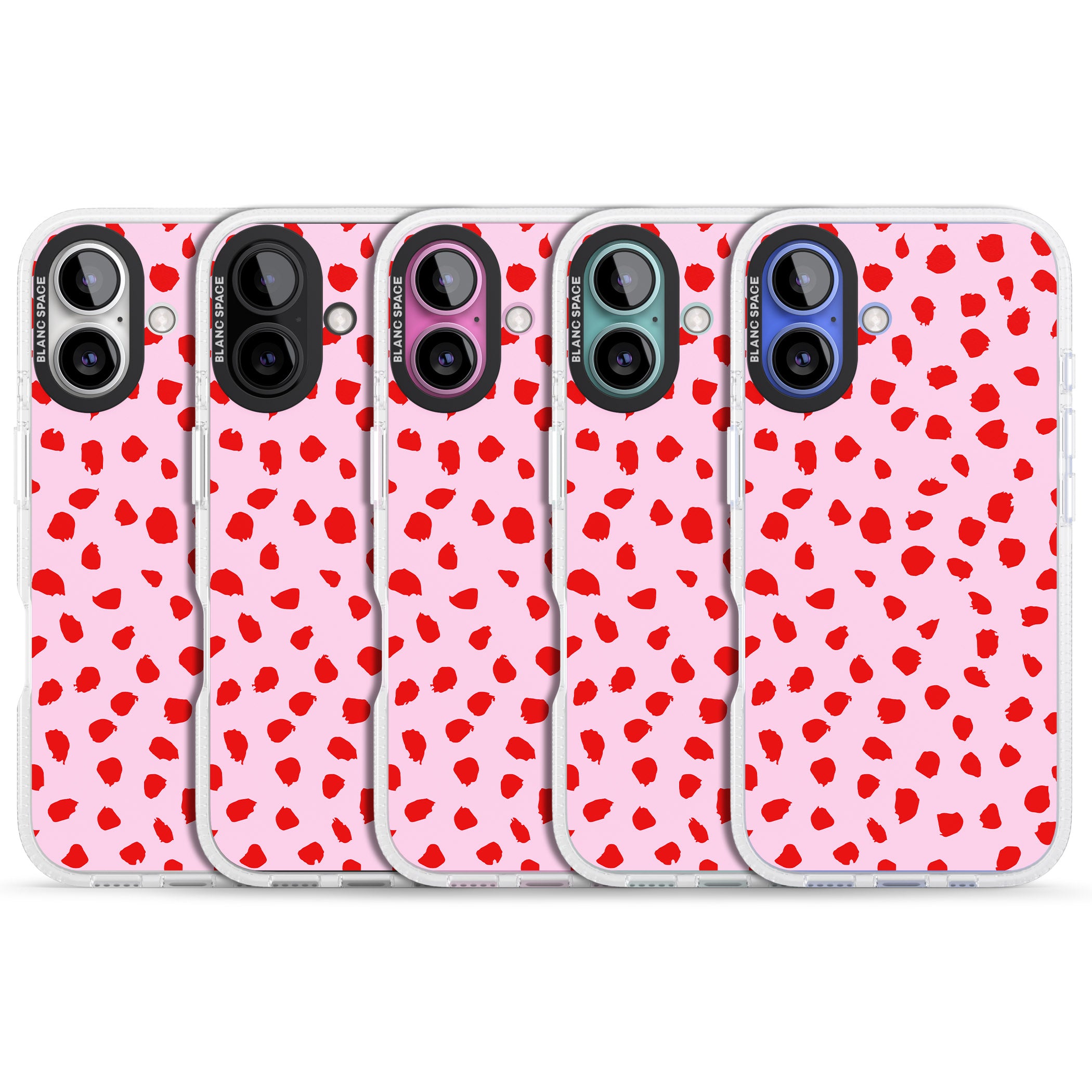 Red on Pink Dalmatian Polka Dot Spots iPhone 16 / 16 Plus Clear Case Impact Air - Blanc Space