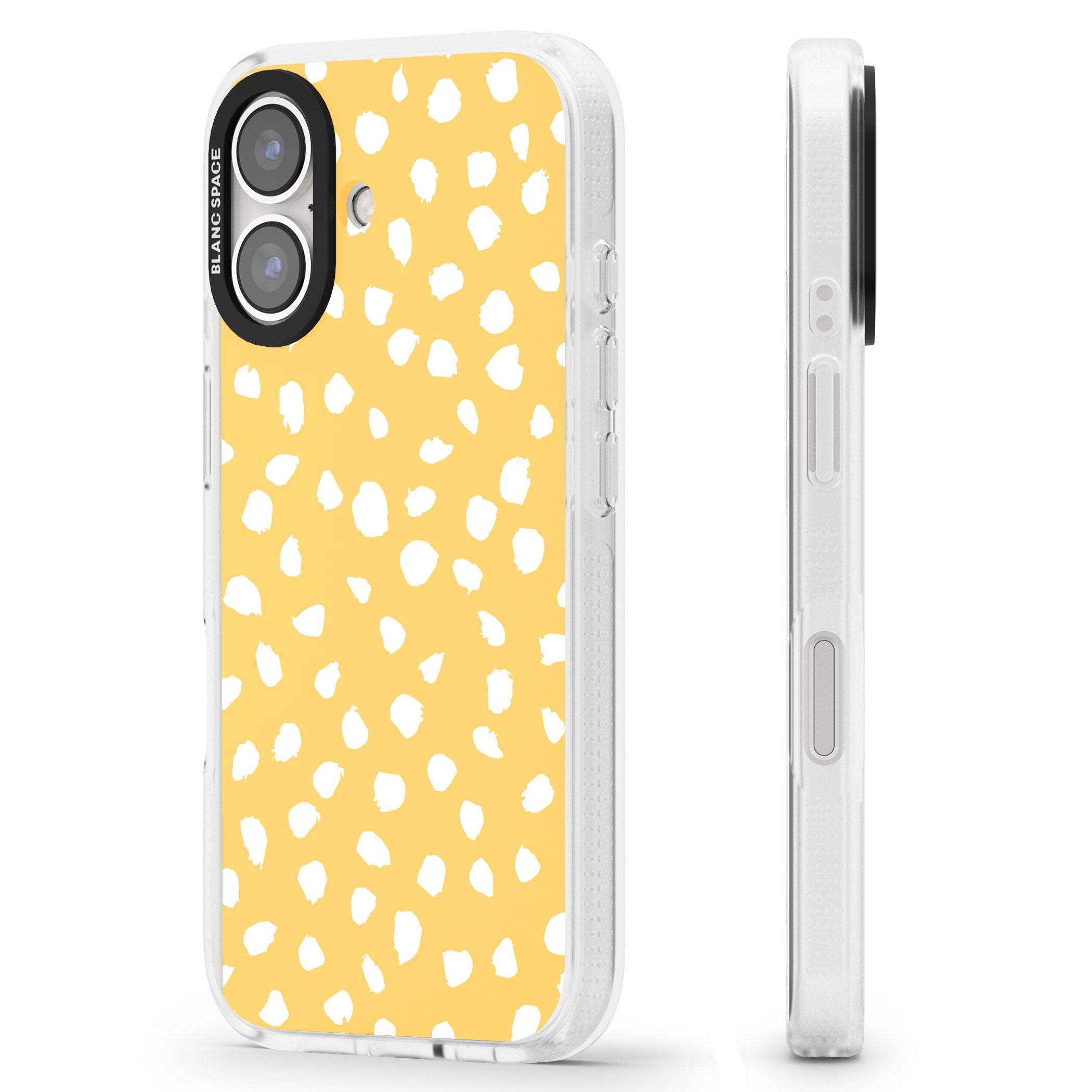 White on Yellow Dalmatian Polka Dot Spots iPhone 16 / 16 Plus Clear Case Impact Air - Blanc Space