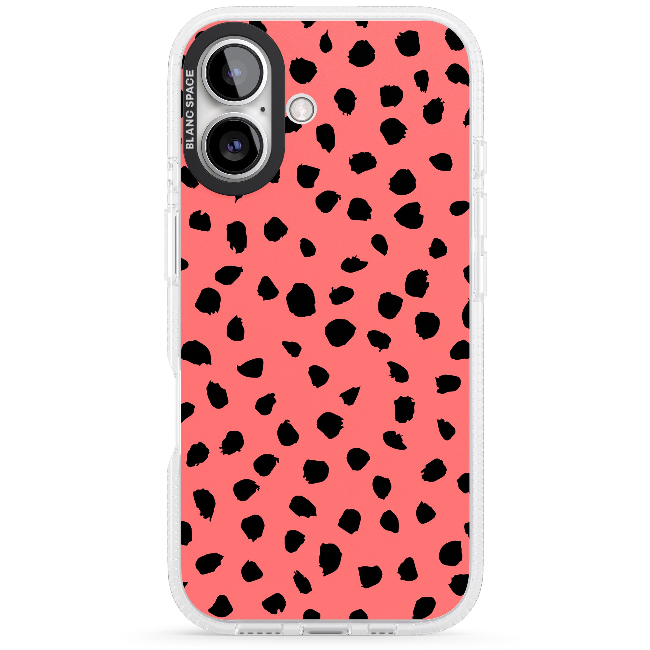 Black on Salmon Pink Dalmatian Polka Dot Spots iPhone 16 / 16 Plus Clear Case Impact Air - Blanc Space