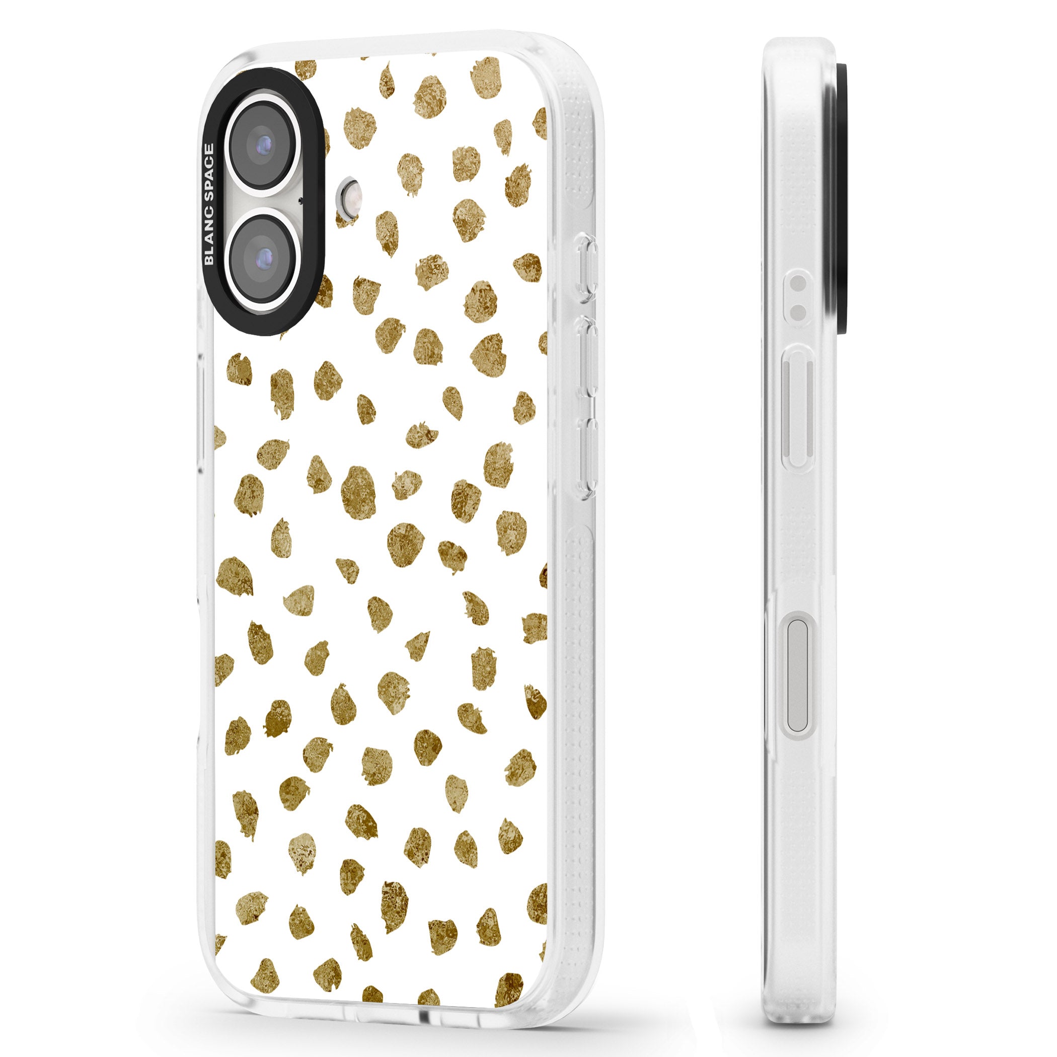 Gold Look on White Dalmatian Polka Dot Spots iPhone 16 / 16 Plus Clear Case Impact Air - Blanc Space