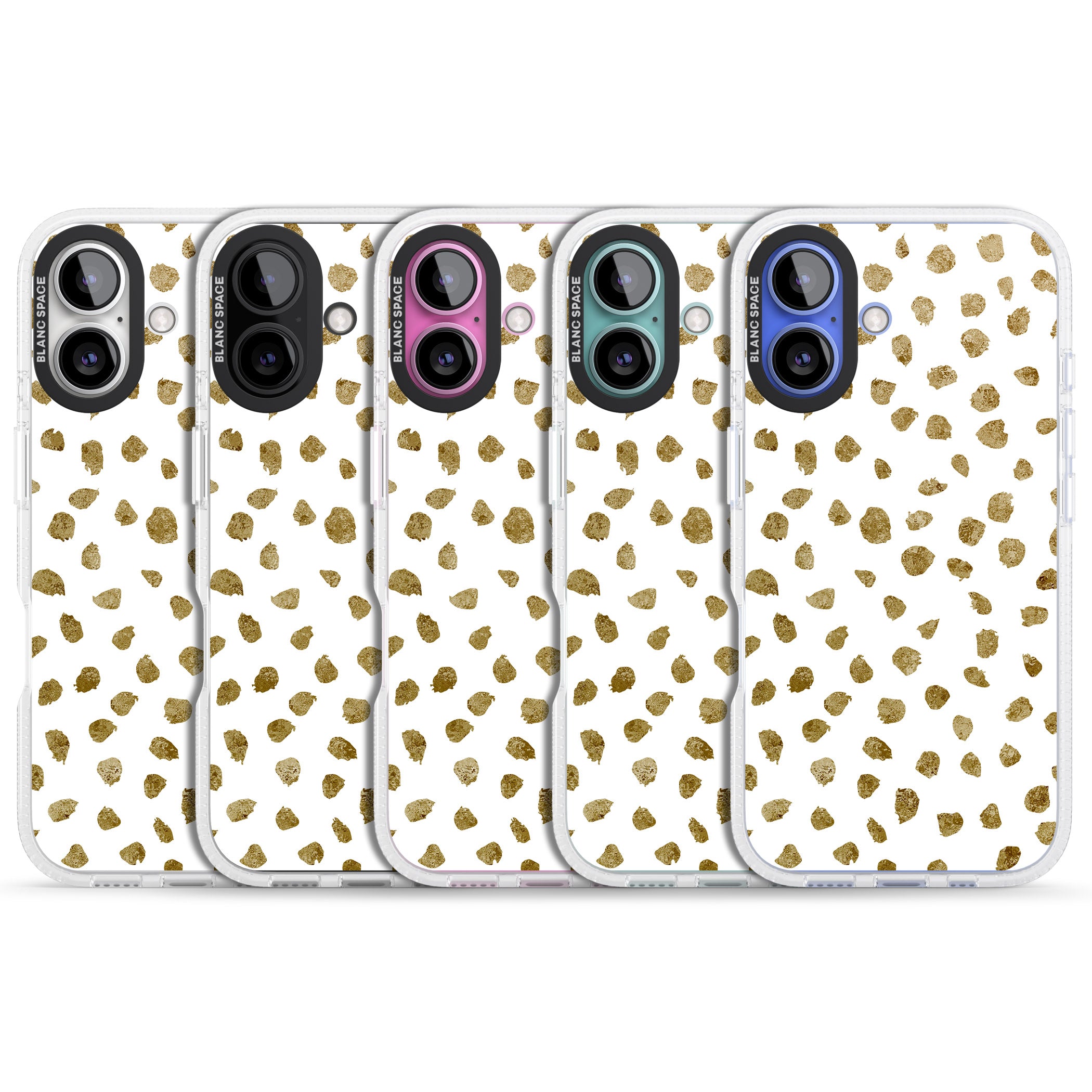 Gold Look on White Dalmatian Polka Dot Spots iPhone 16 / 16 Plus Clear Case Impact Air - Blanc Space