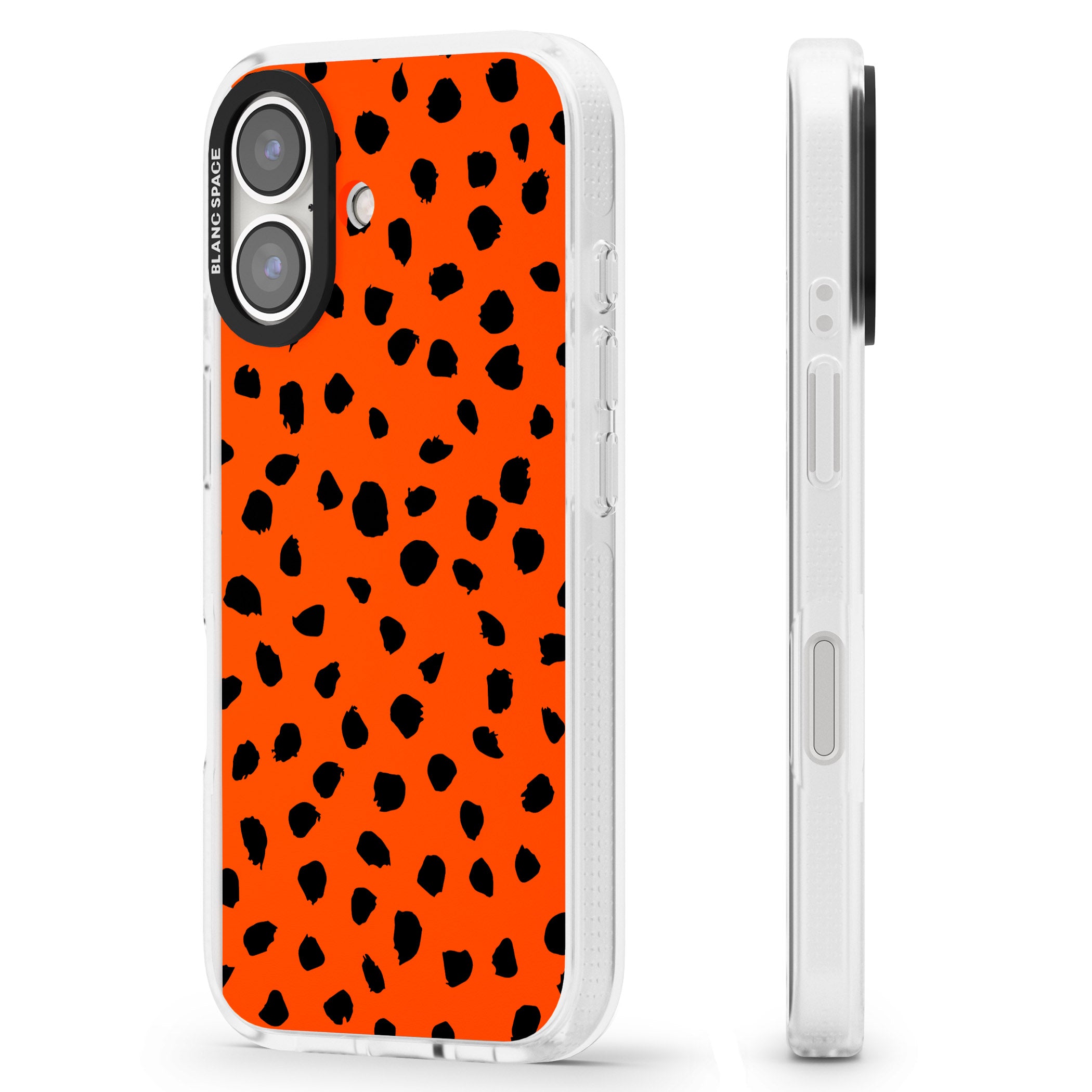 Black & Bright Red Dalmatian Polka Dot Spots iPhone 16 / 16 Plus Clear Case Impact Air - Blanc Space