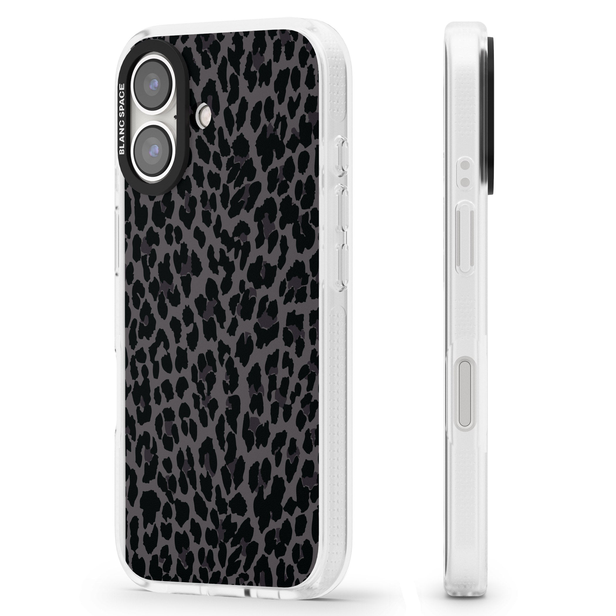 Dark Animal Print Pattern Small Leopard iPhone 16 / 16 Plus Clear Case Impact Air - Blanc Space