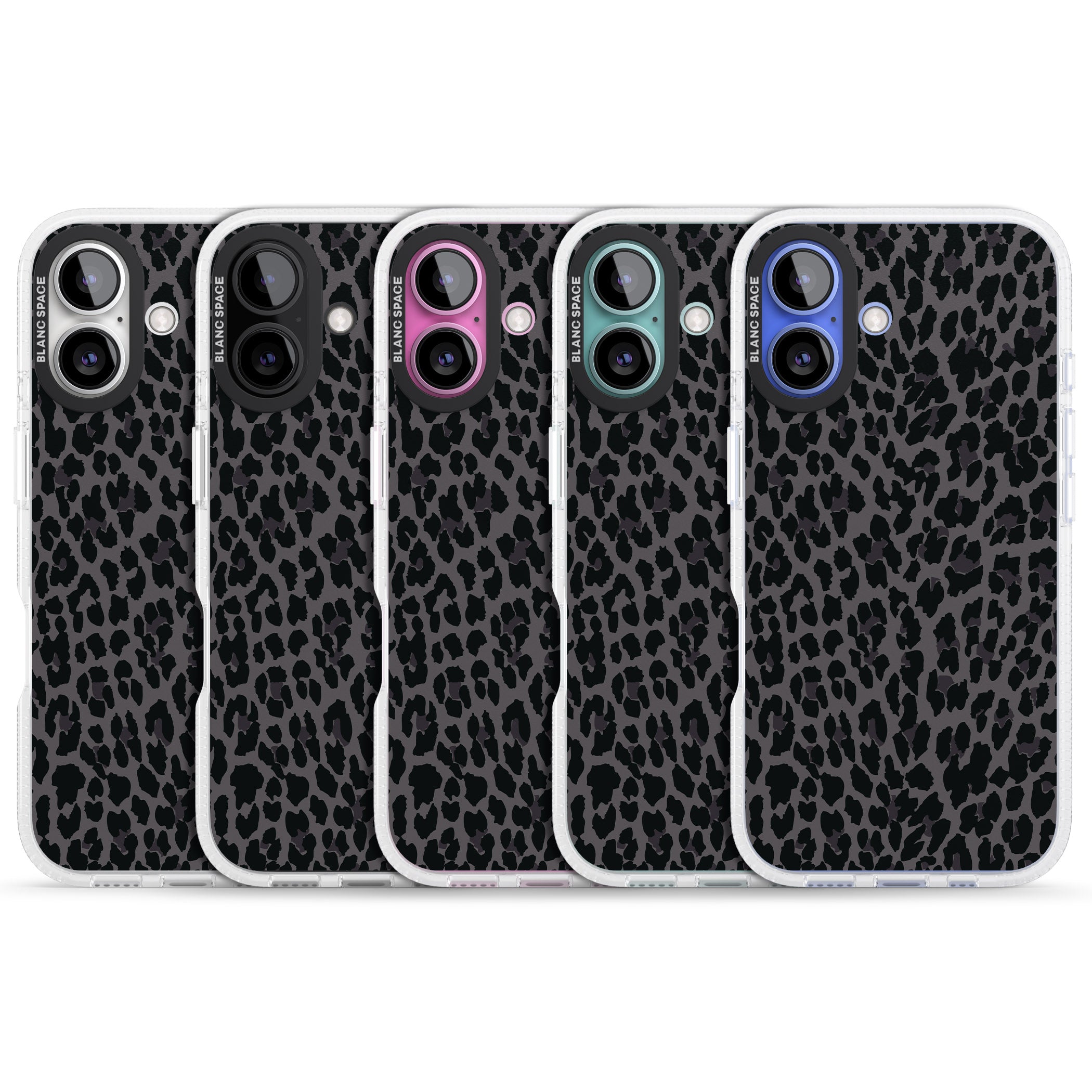 Dark Animal Print Pattern Small Leopard iPhone 16 / 16 Plus Clear Case Impact Air - Blanc Space