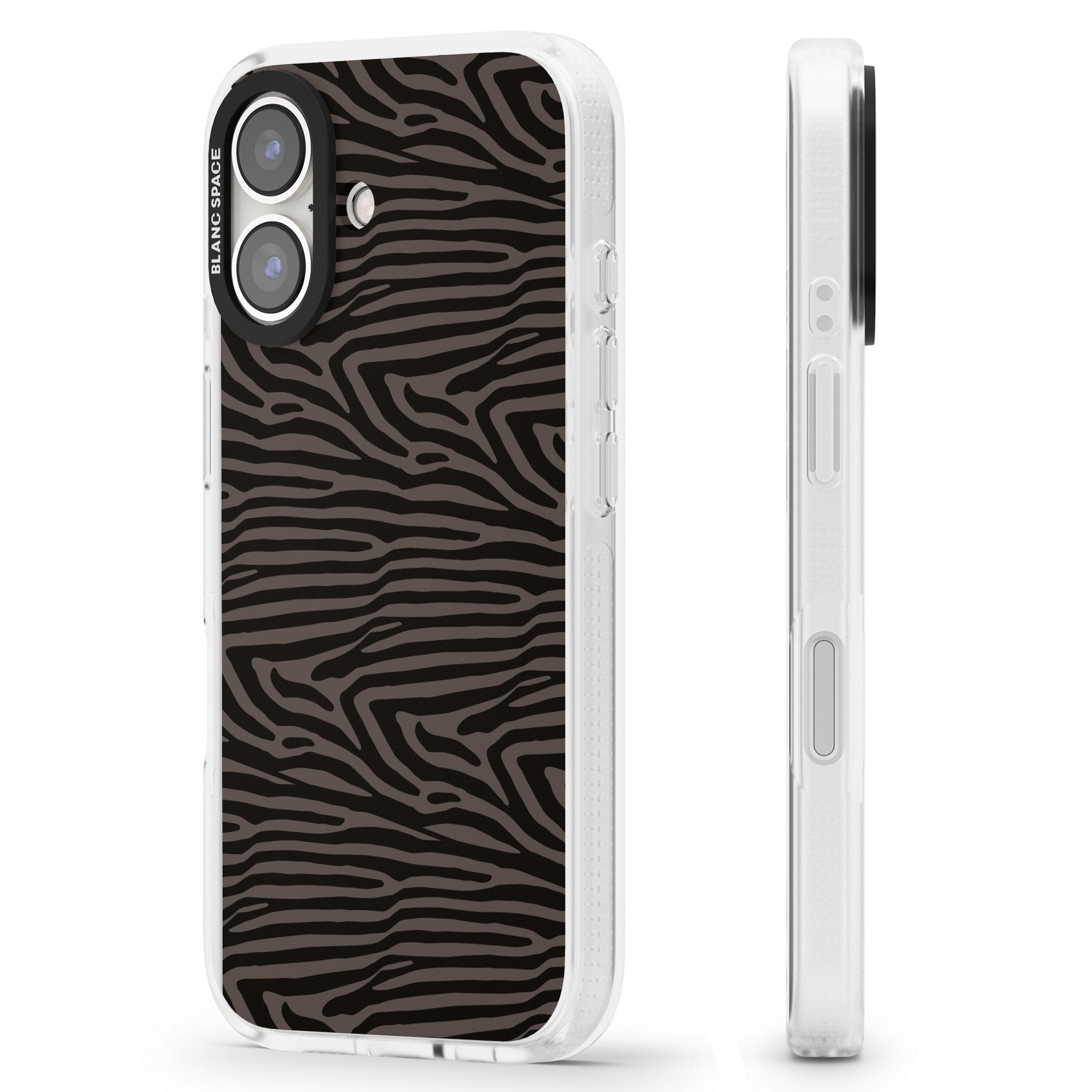Dark Animal Print Pattern Zebra iPhone 16 / 16 Plus Clear Case Impact Air - Blanc Space
