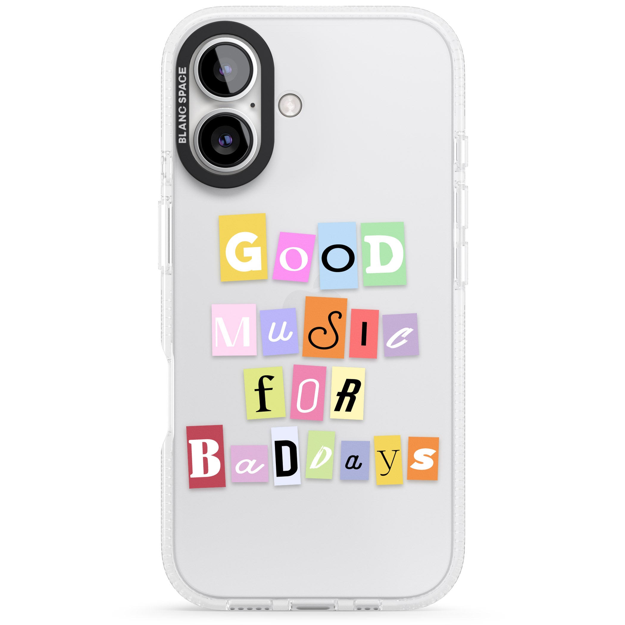 Good Music For Bad Days iPhone 16 / 16 Plus Clear Case Impact Air - Blanc Space