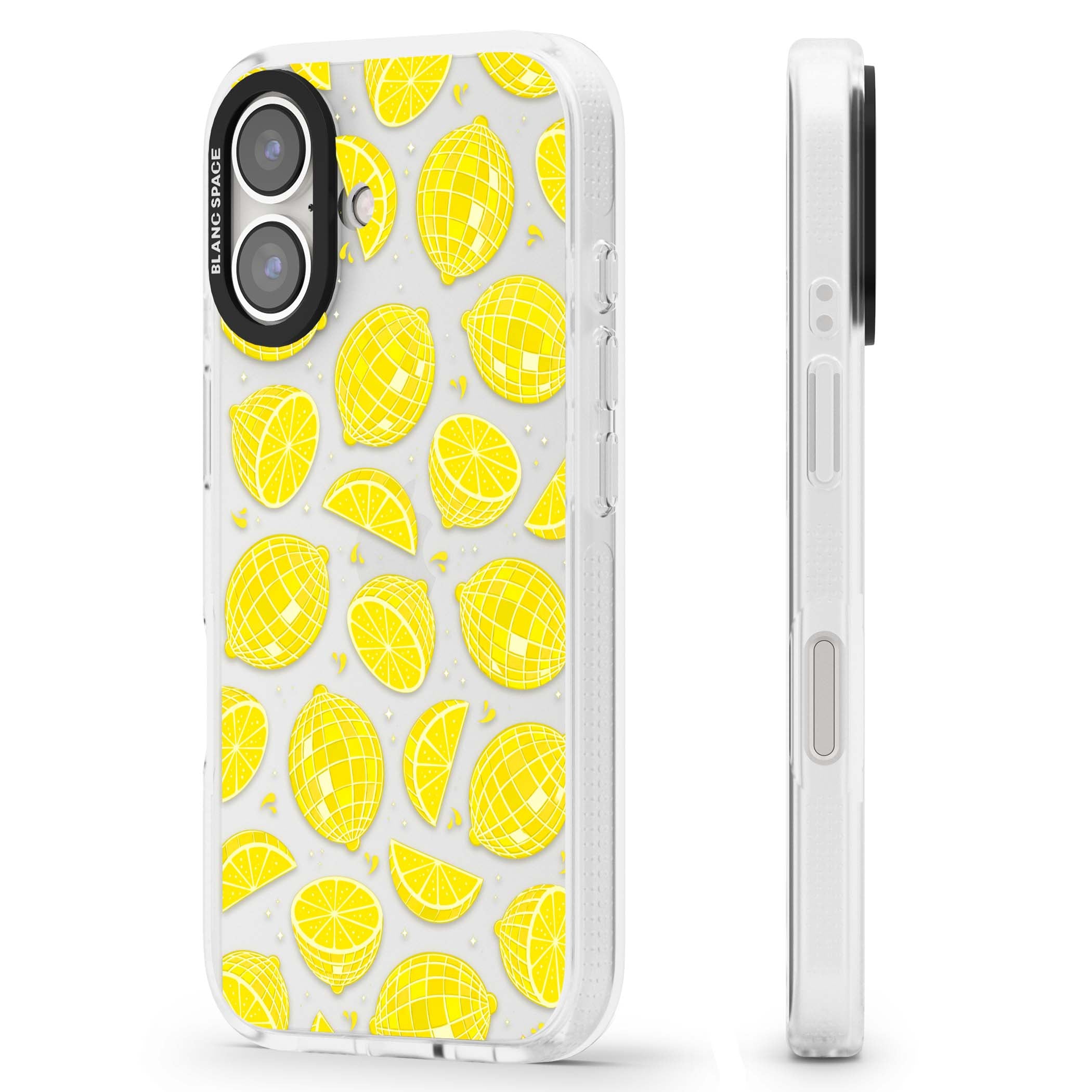 Disco Lemons citrus iPhone case featuring mirrorball lemons, sliced fruit and sparkle accents | Clear Case Impact Air case for iPhone 16, iPhone 16 Plus