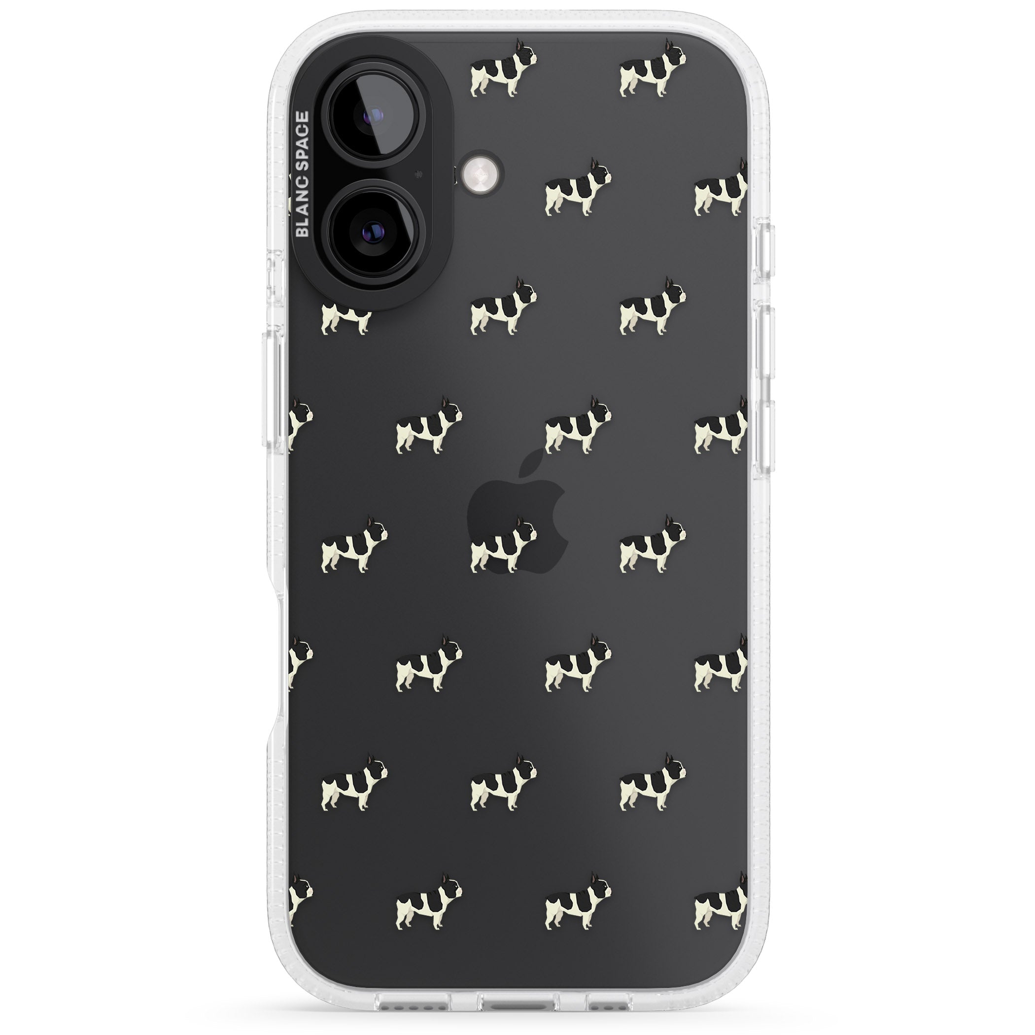 French Bulldog Dog Pattern Clear iPhone 16 / 16 Plus Clear Case Impact Air - Blanc Space