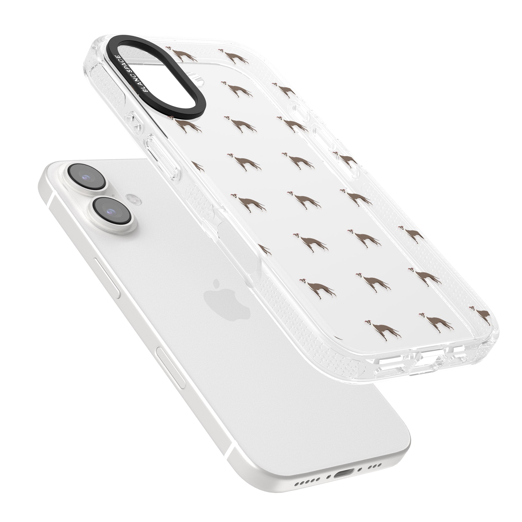 Whippet/Italian Greyhound Dog Pattern Clear iPhone 16 / 16 Plus Clear Case Impact Air - Blanc Space