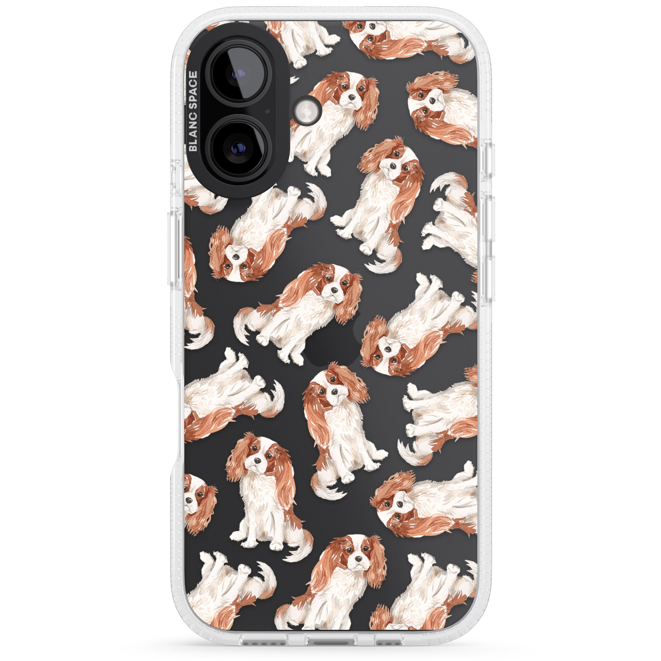 Cavalier King Charles Spaniel Dog Pattern iPhone 16 / 16 Plus Clear Case Impact Air - Blanc Space
