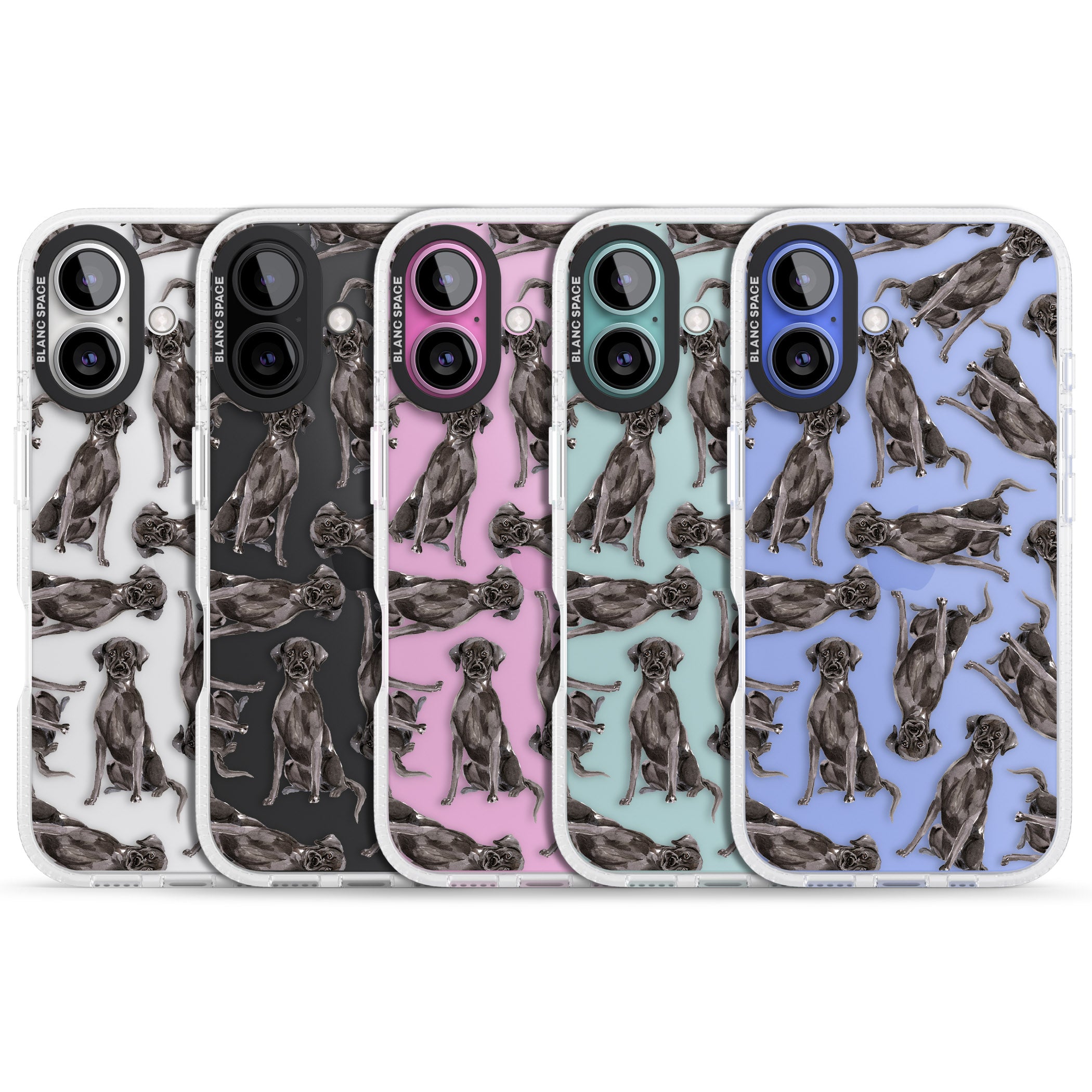 Black Labrador Watercolour Dog Pattern iPhone 16 / 16 Plus Clear Case Impact Air - Blanc Space