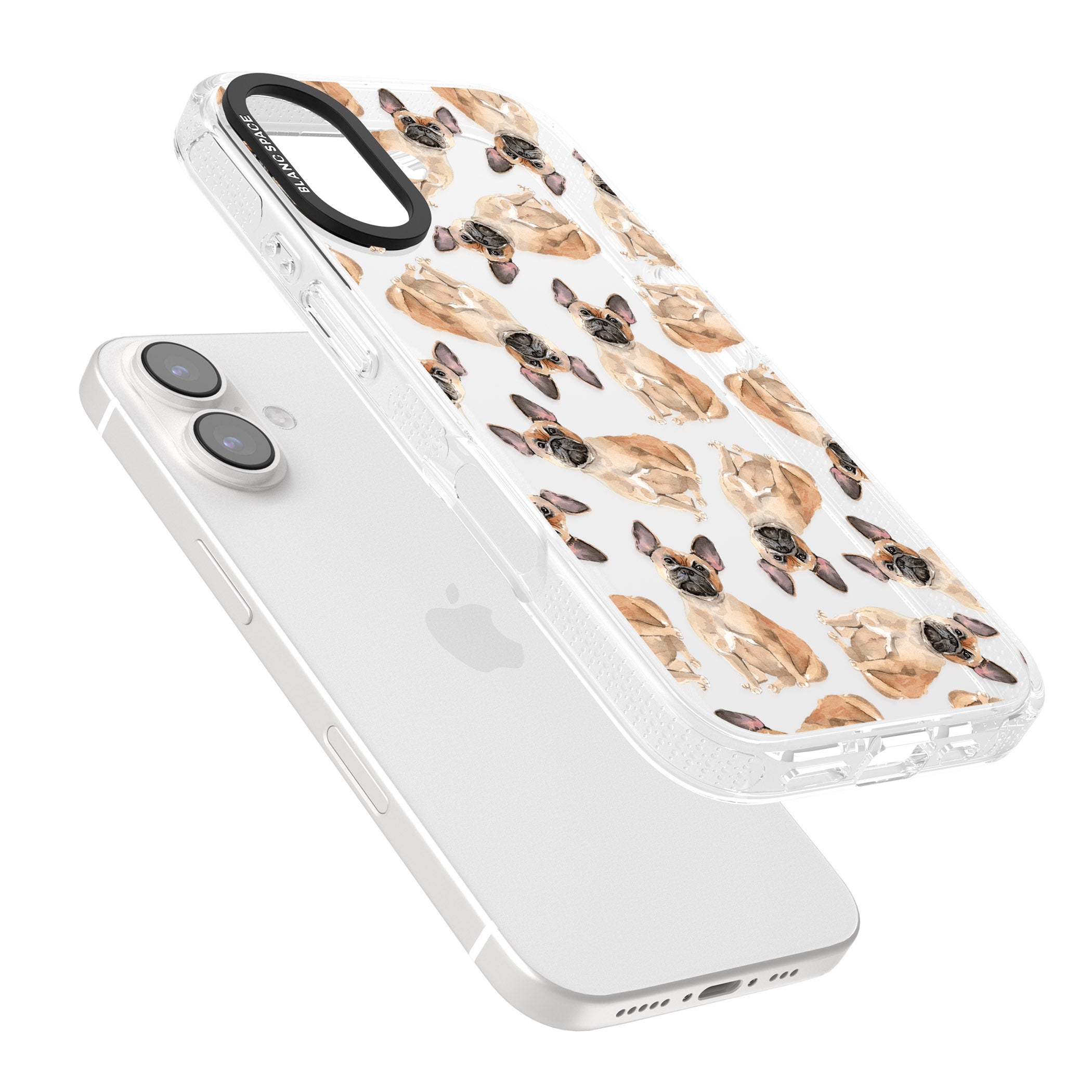 French Bulldog Watercolour Dog Pattern iPhone 16 / 16 Plus Clear Case Impact Air - Blanc Space