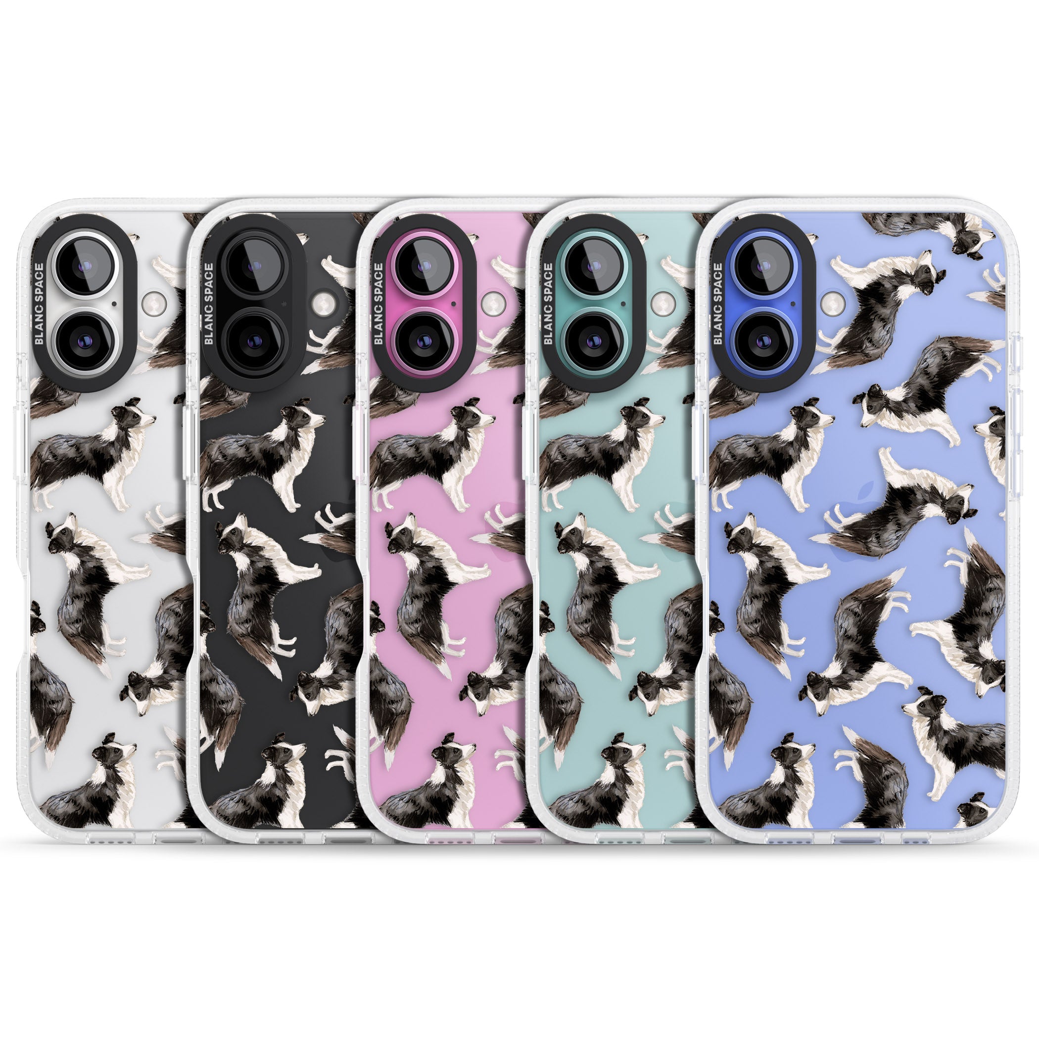 Border Collie Watercolour Dog Pattern iPhone 16 / 16 Plus Clear Case Impact Air - Blanc Space