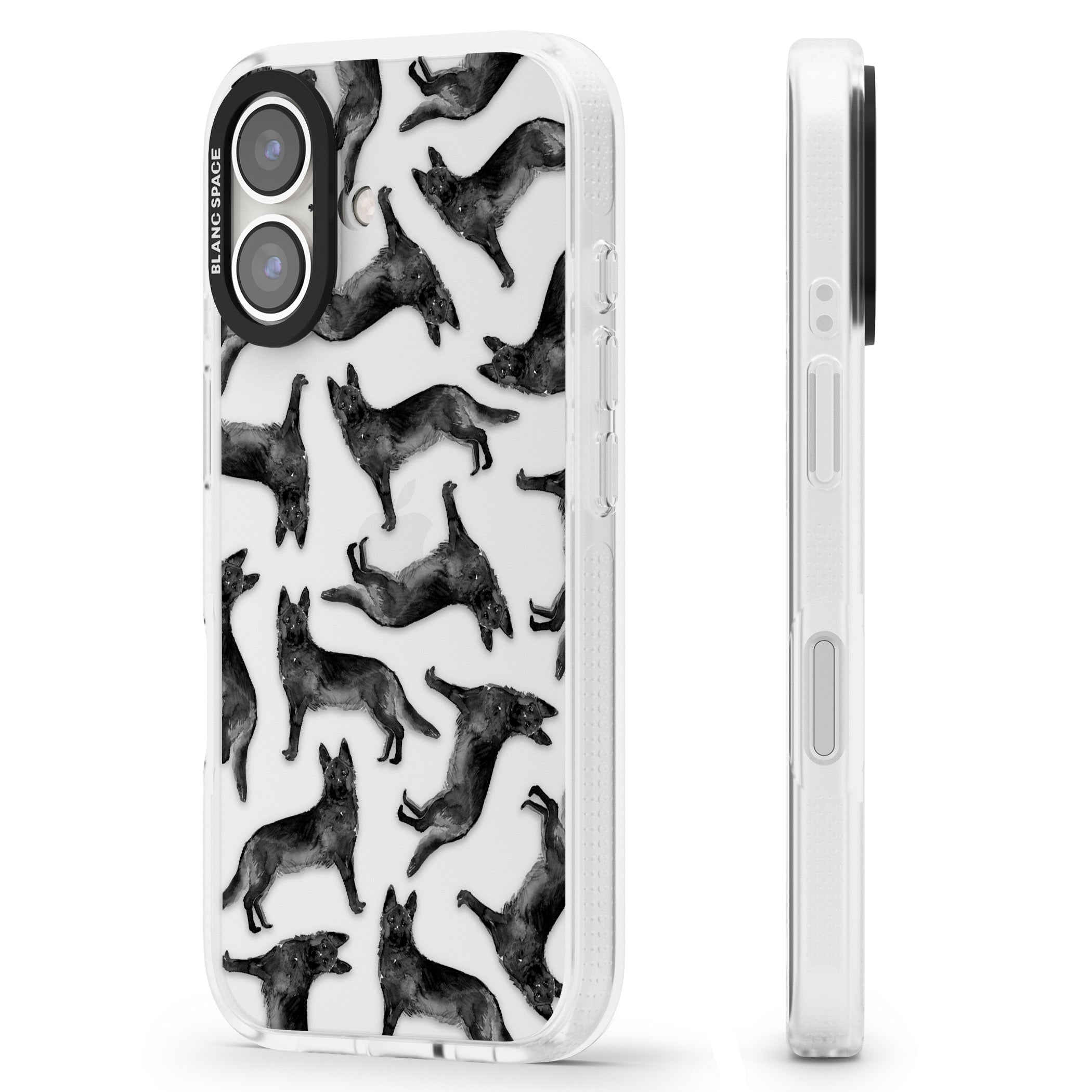 German Shepherd (Black) Watercolour Dog Pattern iPhone 16 / 16 Plus Clear Case Impact Air - Blanc Space