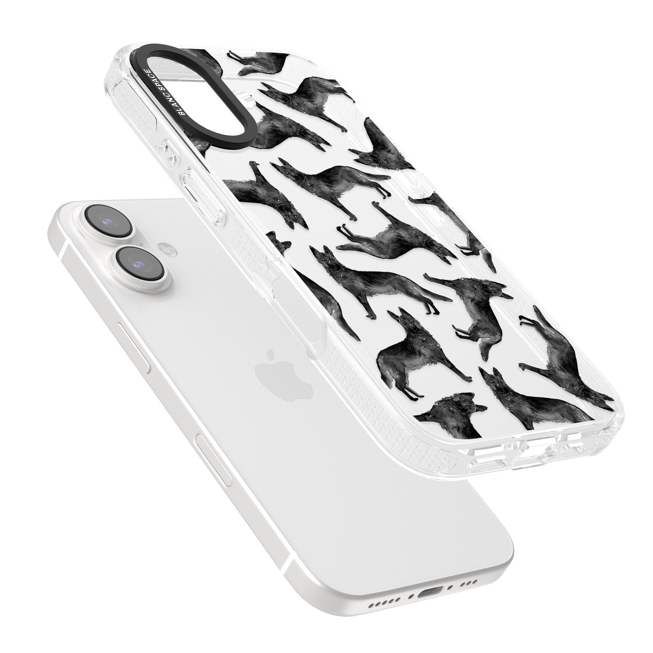 German Shepherd (Black) Watercolour Dog Pattern iPhone 16 / 16 Plus Clear Case Impact Air - Blanc Space