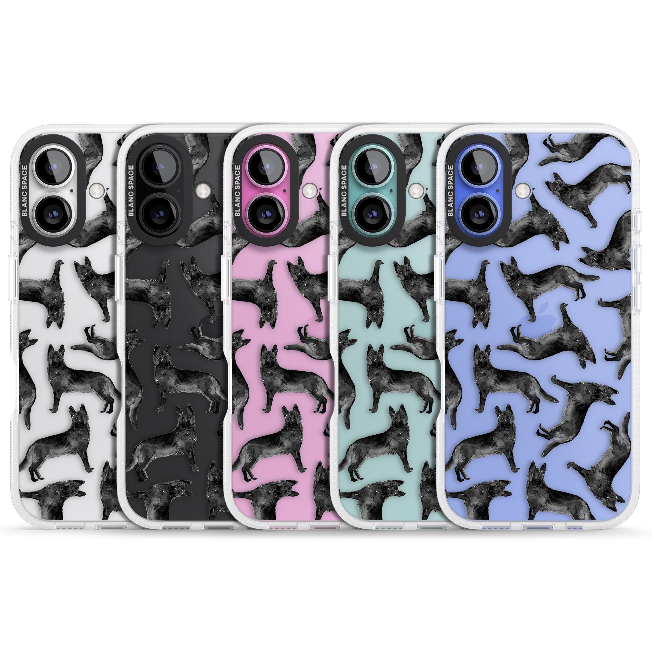 German Shepherd (Black) Watercolour Dog Pattern iPhone 16 / 16 Plus Clear Case Impact Air - Blanc Space