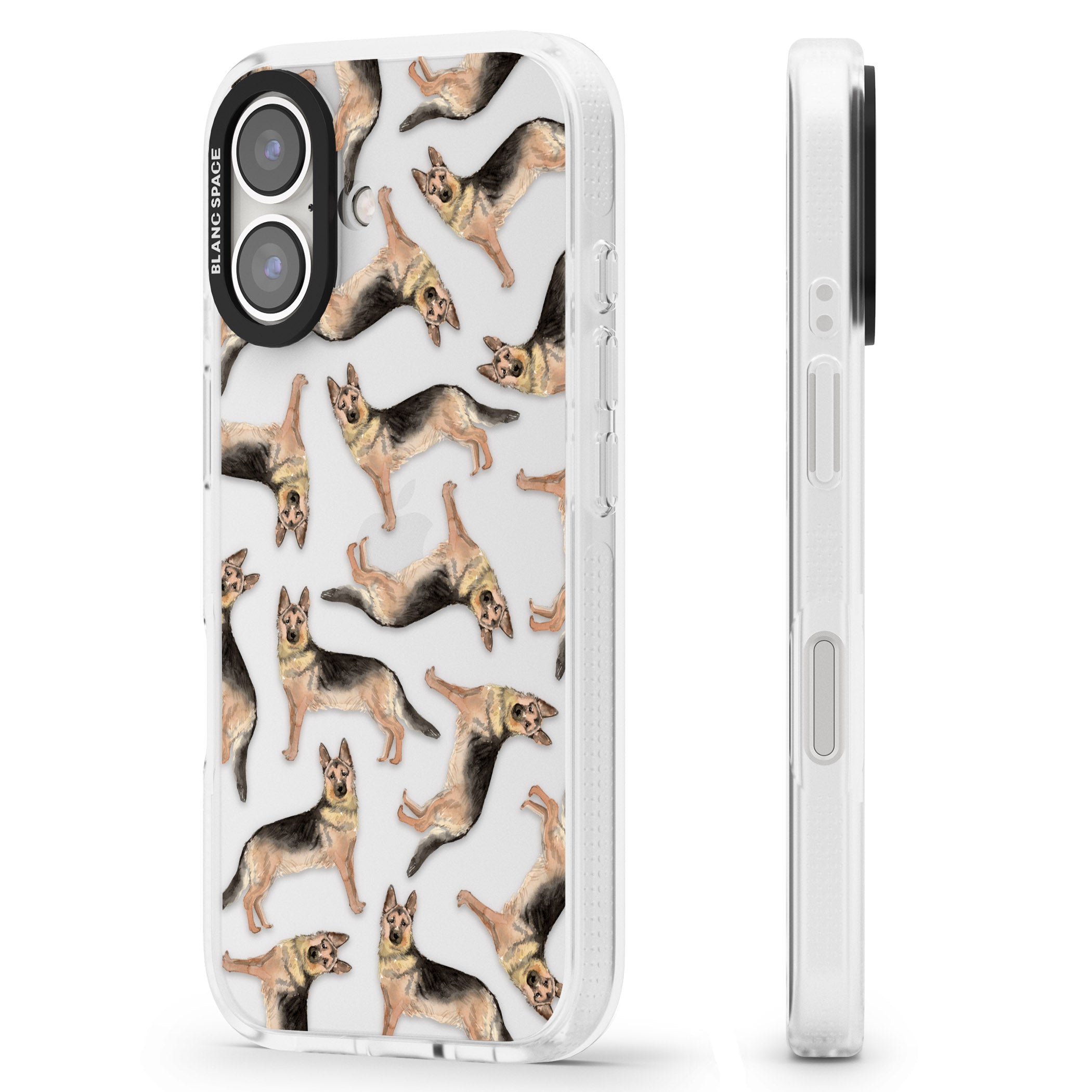 German Shepherd Watercolour Dog Pattern iPhone 16 / 16 Plus Clear Case Impact Air - Blanc Space