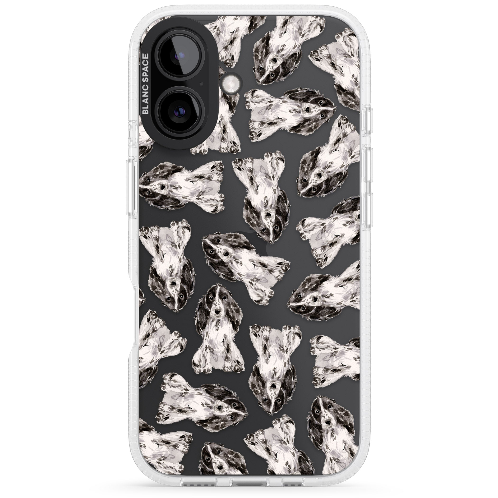 Cocker Spaniel (Black) Watercolour Dog Pattern iPhone 16 / 16 Plus Clear Case Impact Air - Blanc Space