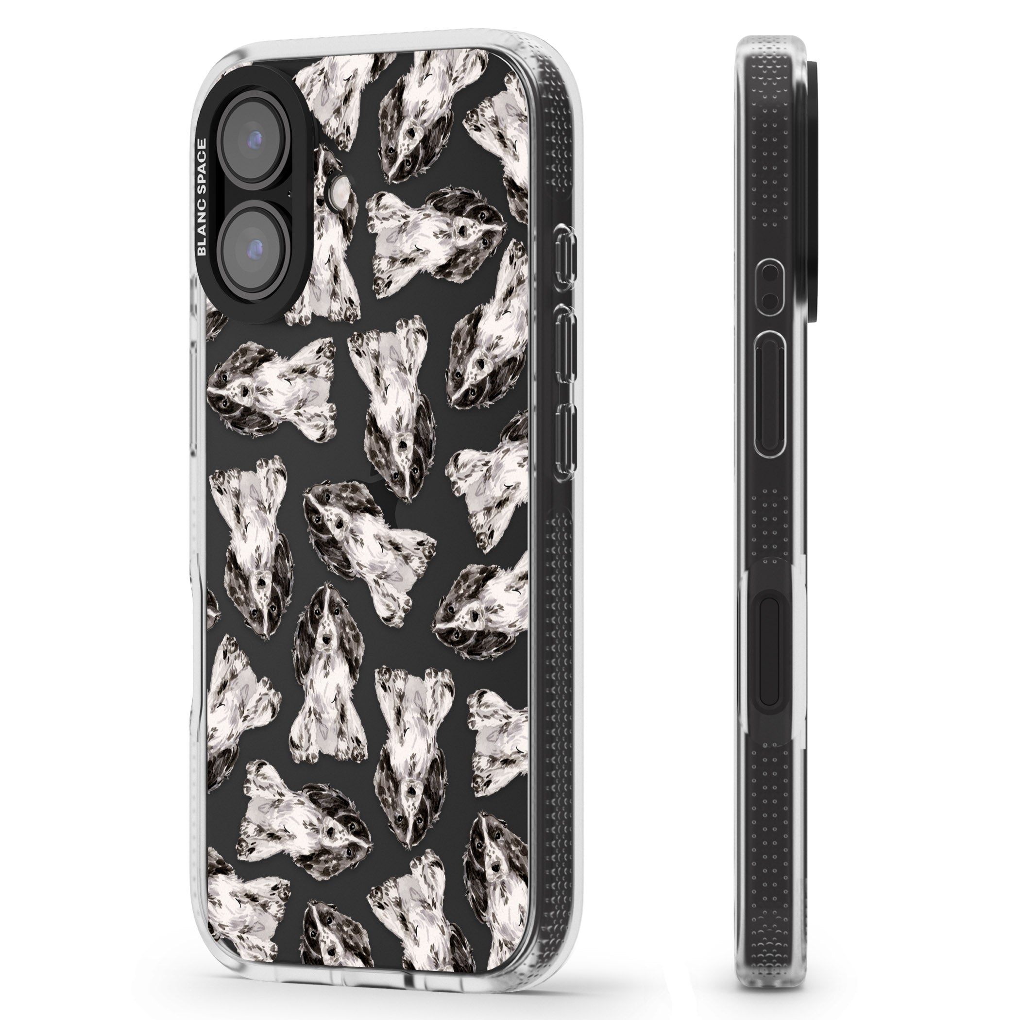 Cocker Spaniel (Black) Watercolour Dog Pattern iPhone 16 / 16 Plus Clear Case Impact Air - Blanc Space