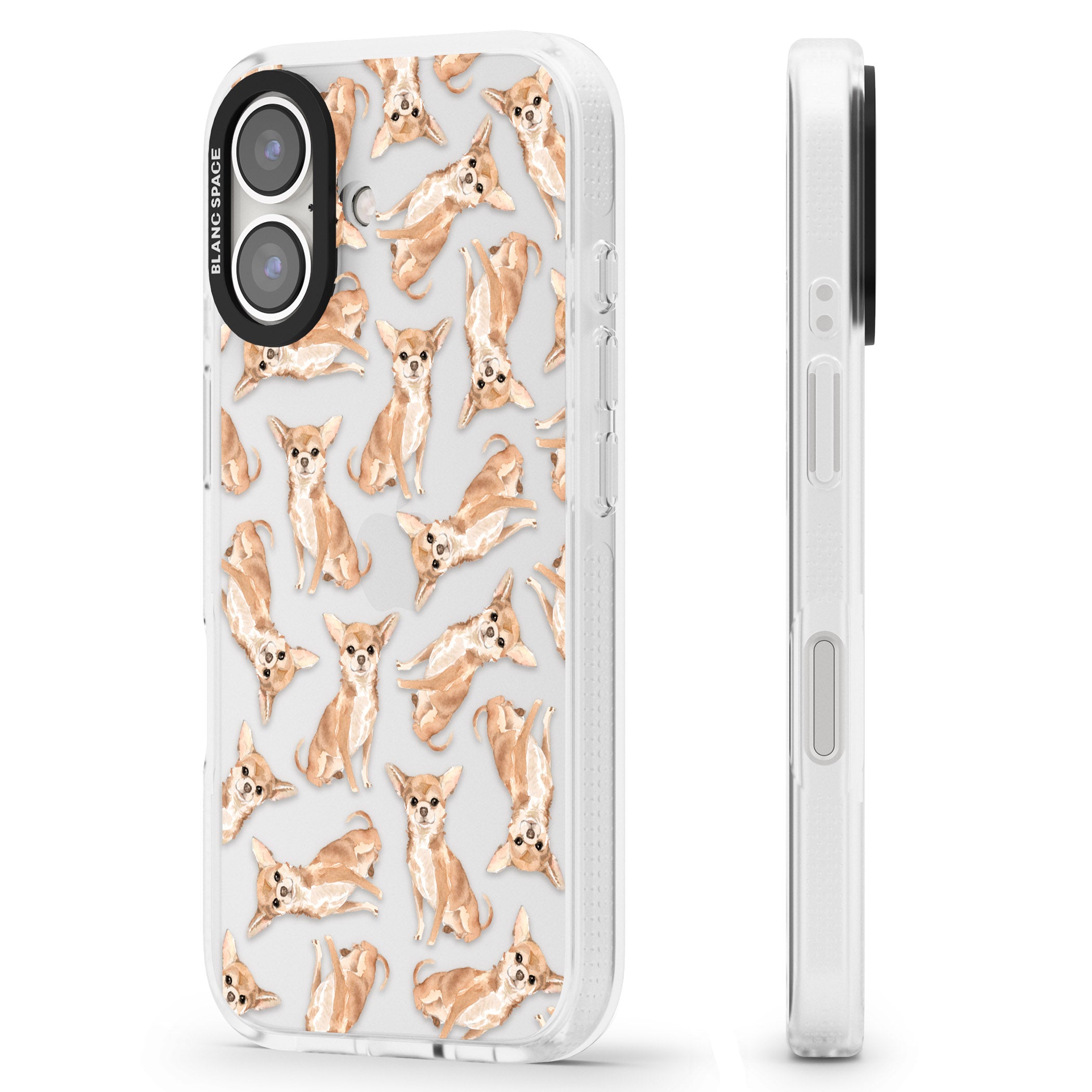 Chihuahua Watercolour Dog Pattern iPhone 16 / 16 Plus Clear Case Impact Air - Blanc Space