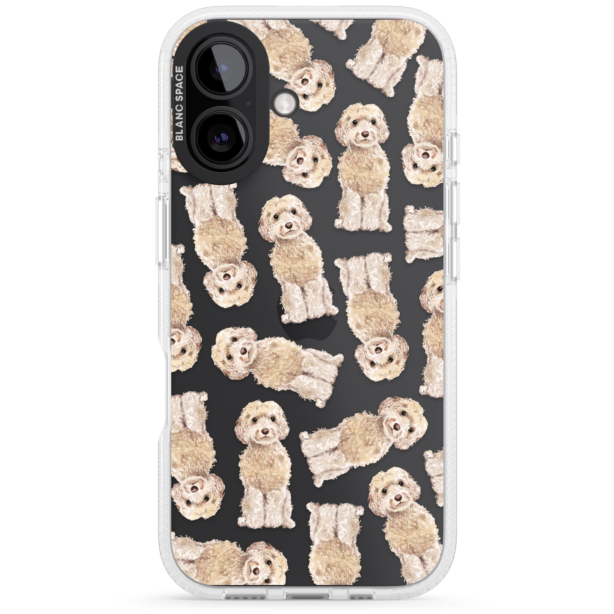 Cockapoo (Champagne) Watercolour Dog Pattern iPhone 16 / 16 Plus Clear Case Impact Air - Blanc Space