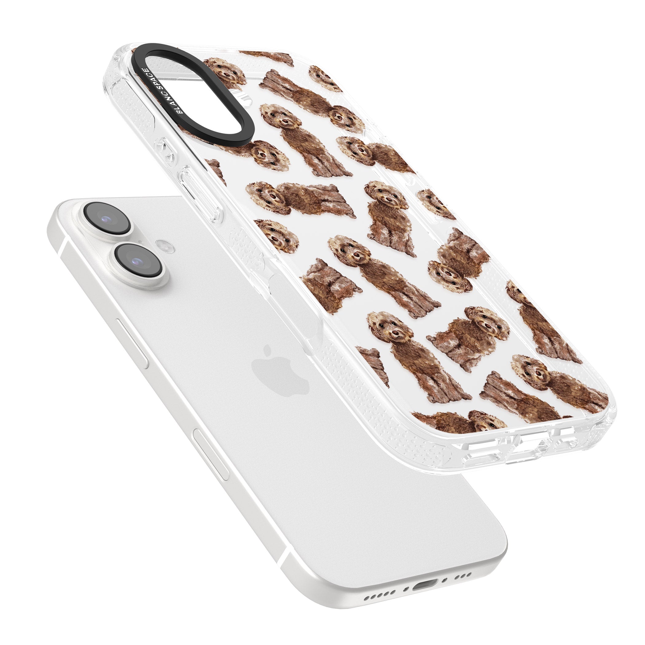 Cockapoo (Brown) Watercolour Dog Pattern iPhone 16 / 16 Plus Clear Case Impact Air - Blanc Space