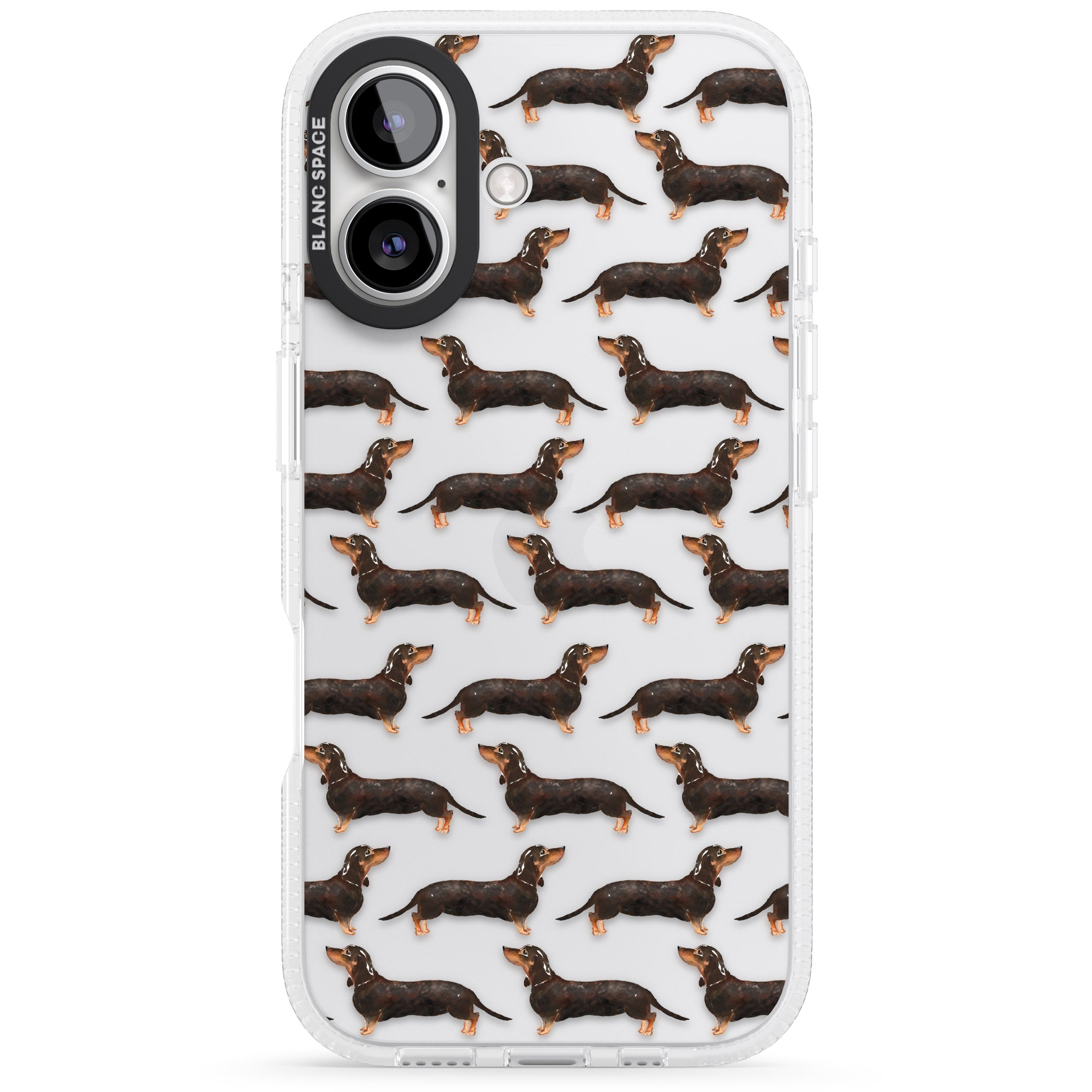 Dachshund (Black & Tan) Watercolour Dog Pattern iPhone 16 / 16 Plus Clear Case Impact Air - Blanc Space