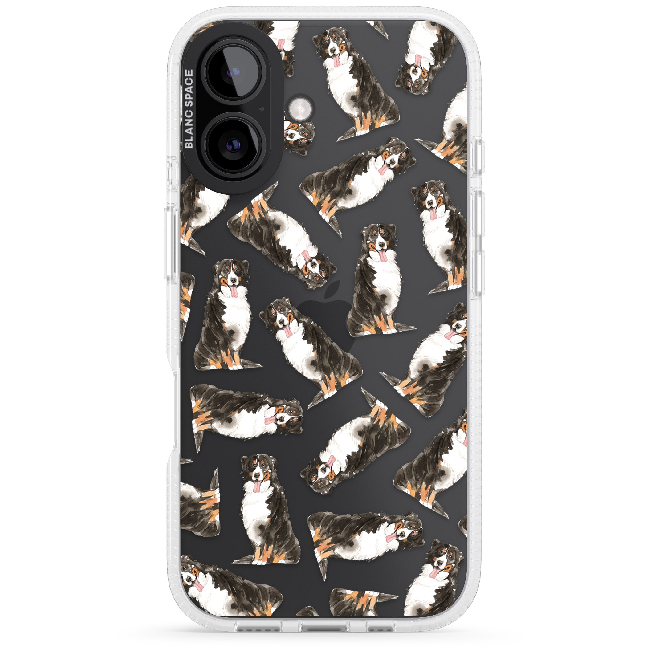 Bernese Mountain Dog Watercolour Dog Pattern iPhone 16 / 16 Plus Clear Case Impact Air - Blanc Space
