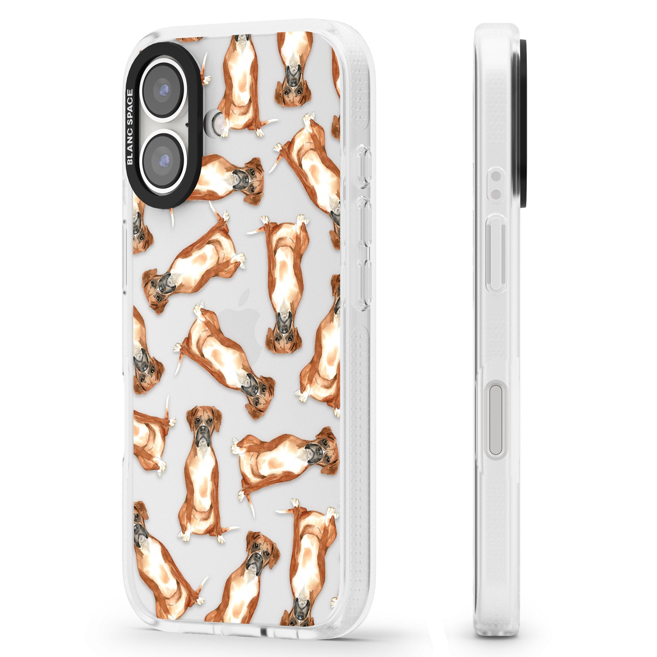 Boxer Watercolour Dog Pattern iPhone 16 / 16 Plus Clear Case Impact Air - Blanc Space