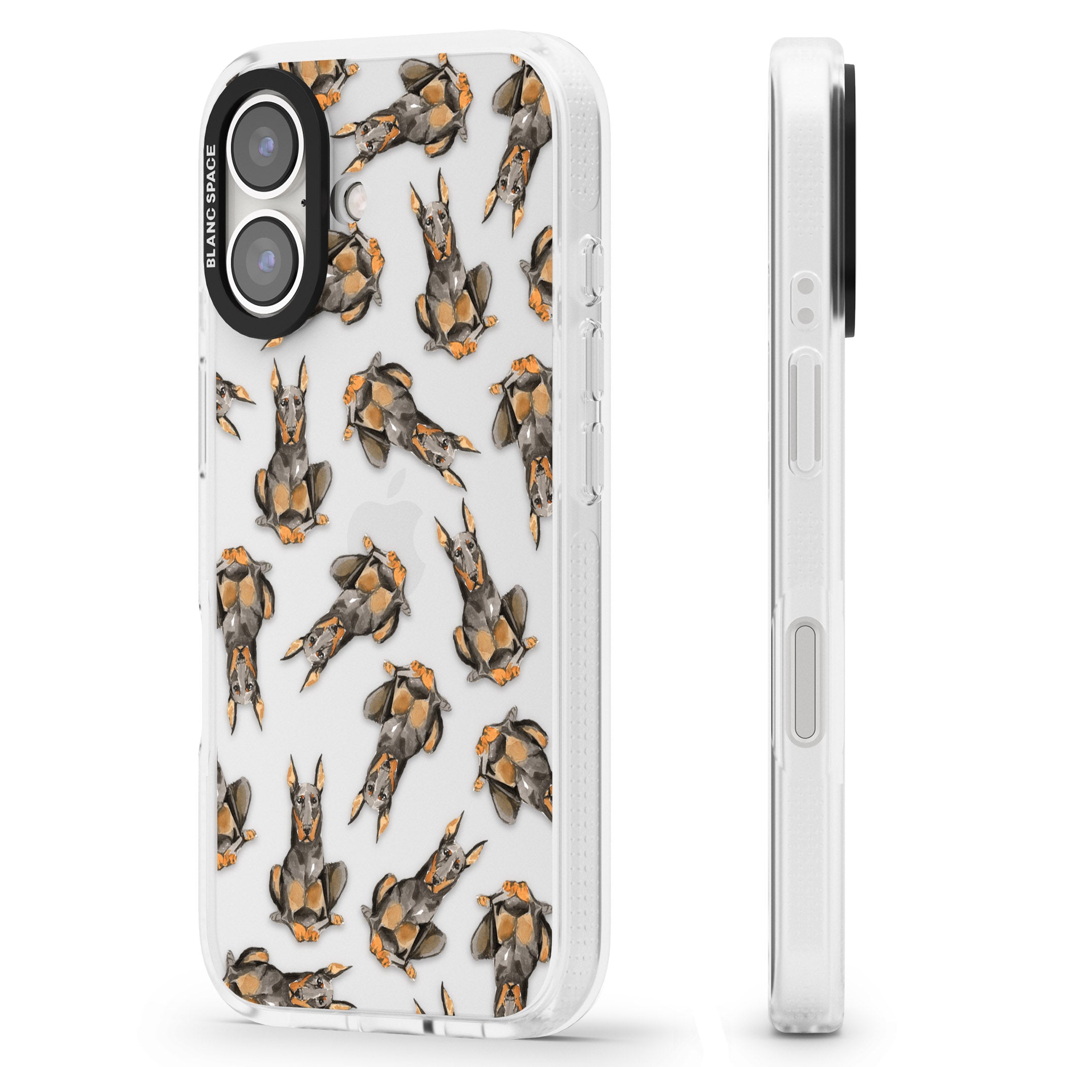 Doberman Watercolour Dog Pattern iPhone 16 / 16 Plus Clear Case Impact Air - Blanc Space