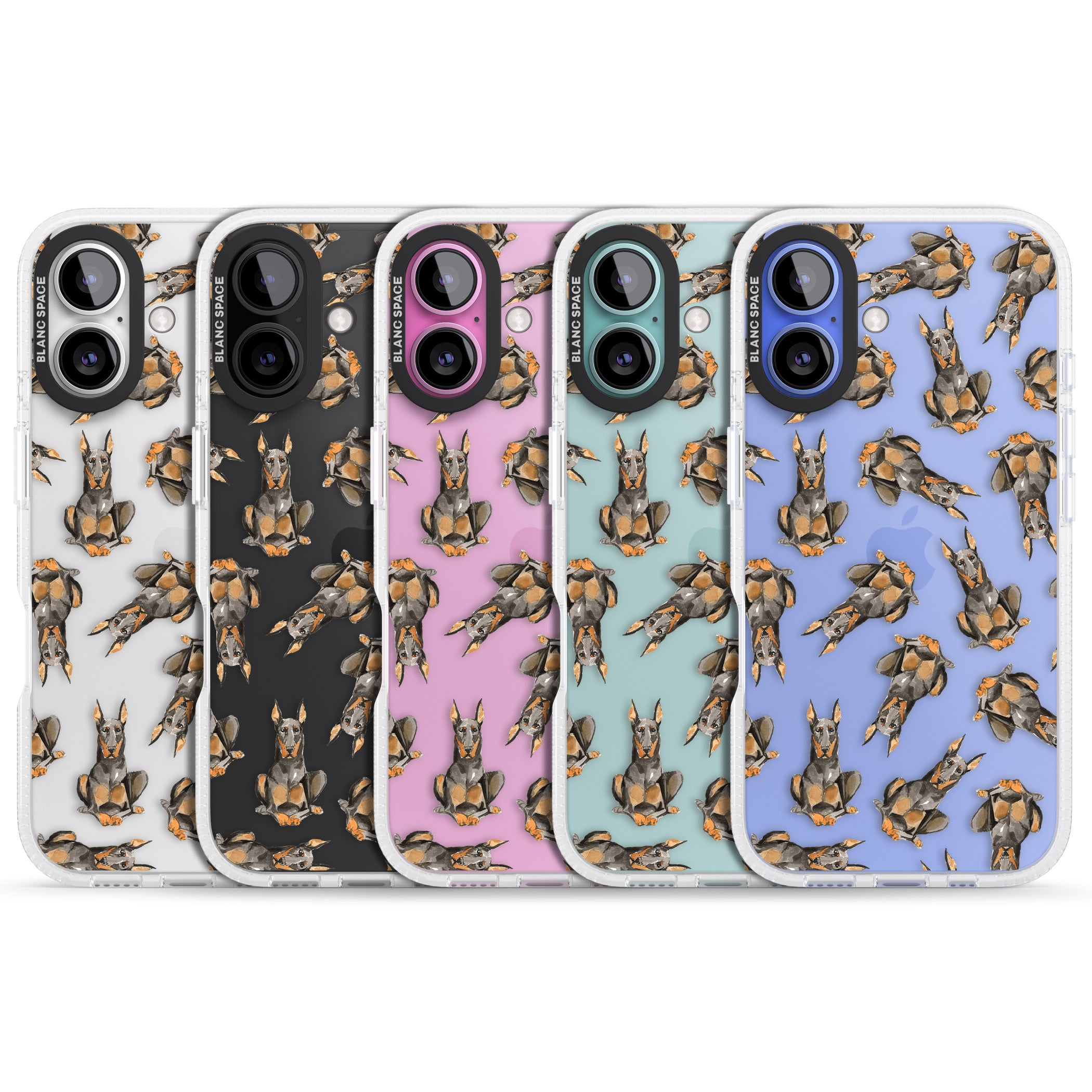 Doberman Watercolour Dog Pattern iPhone 16 / 16 Plus Clear Case Impact Air - Blanc Space