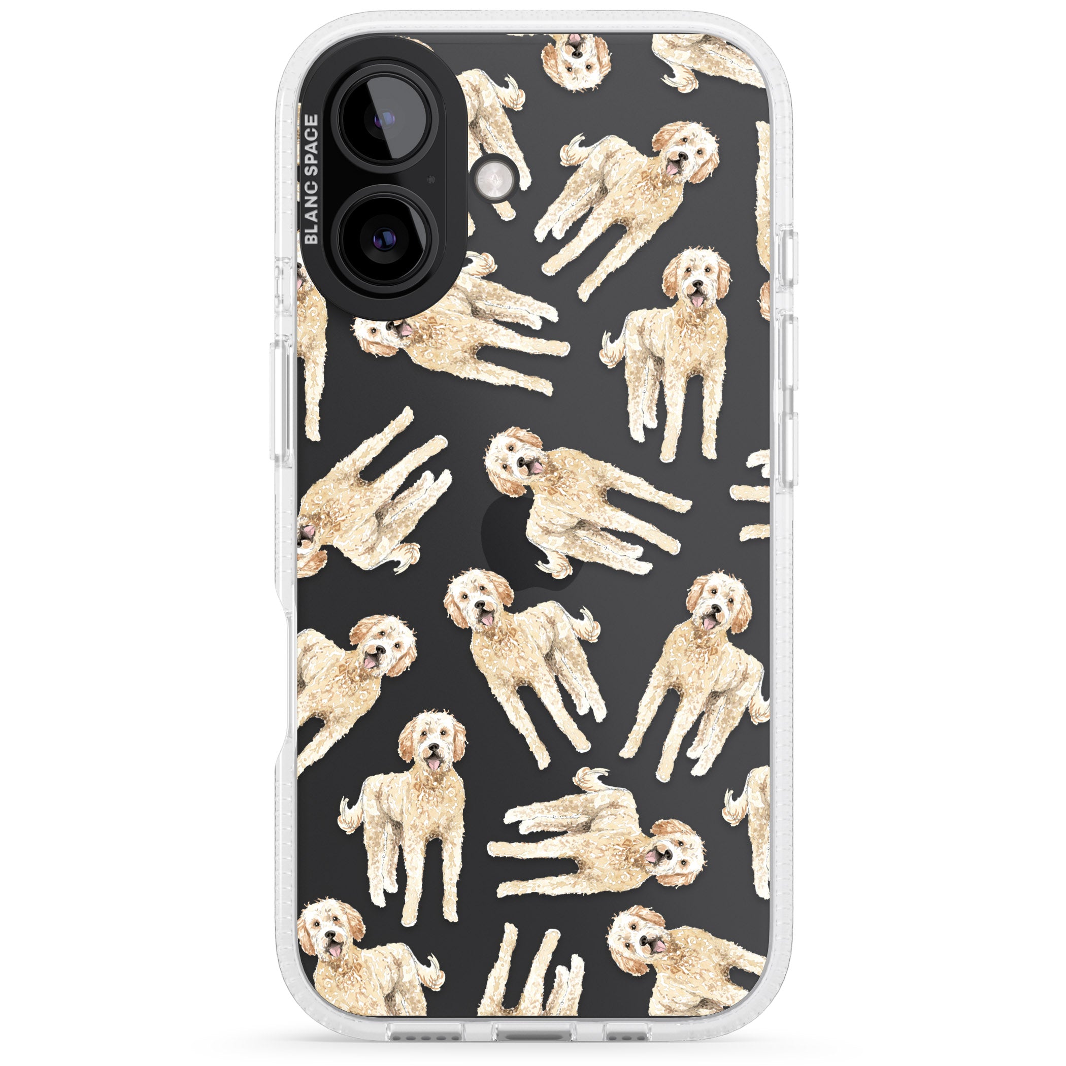 Goldendoodle Watercolour Dog Pattern iPhone 16 / 16 Plus Clear Case Impact Air - Blanc Space