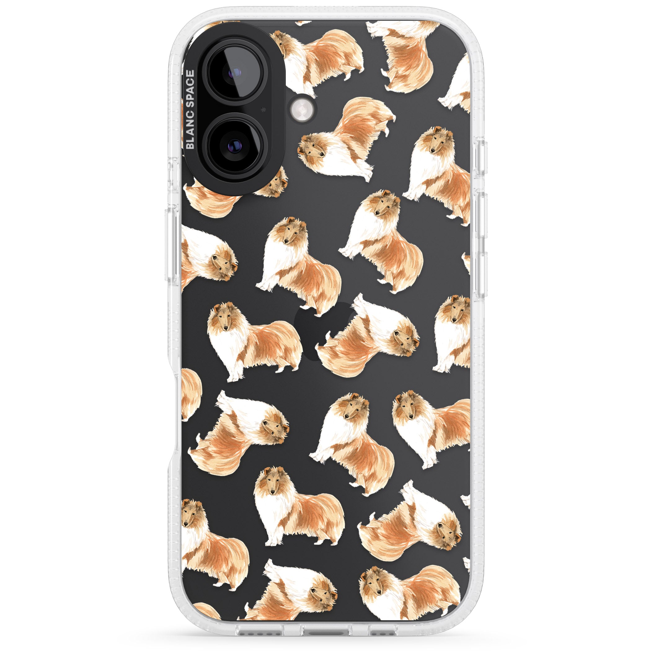 Rough Collie Watercolour Dog Pattern iPhone 16 / 16 Plus Clear Case Impact Air - Blanc Space