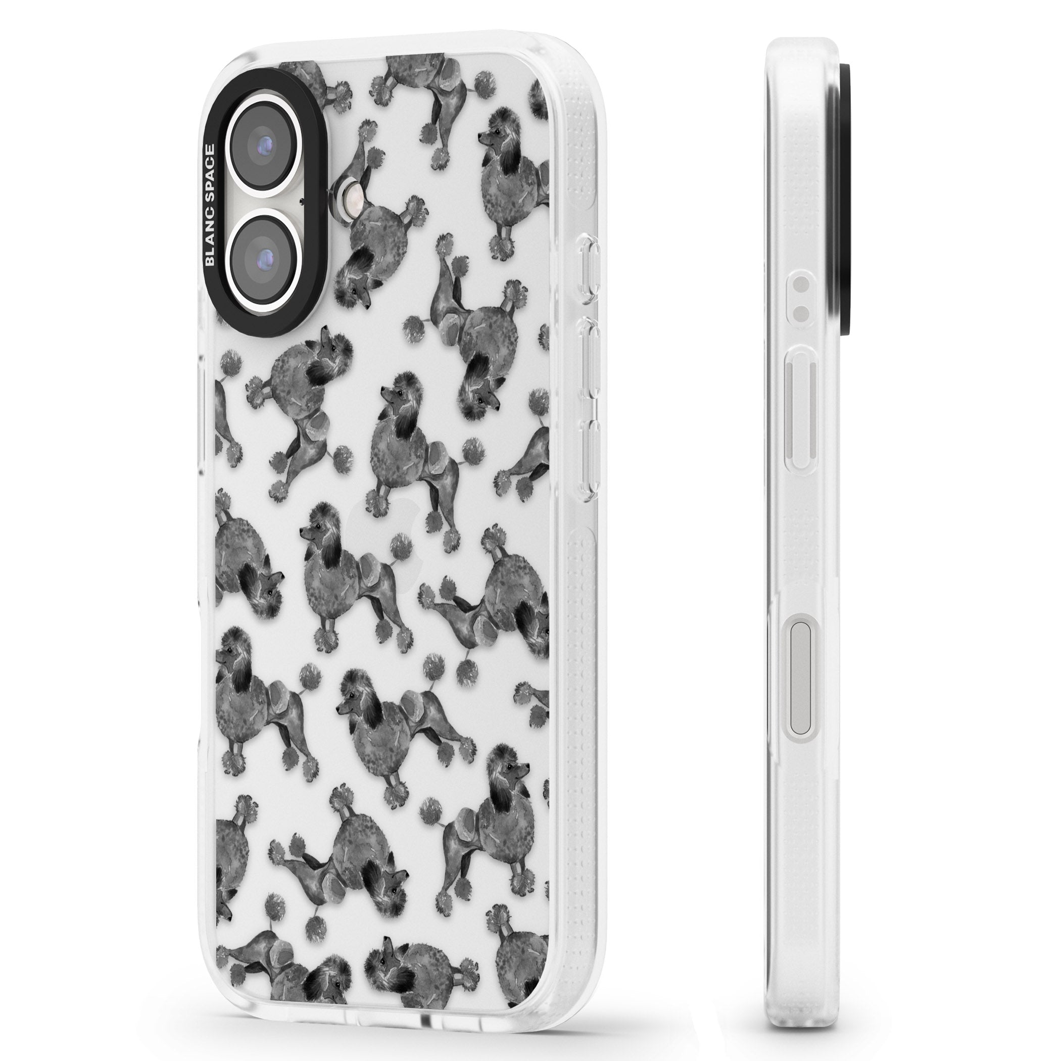 Poodle (Black) Watercolour Dog Pattern iPhone 16 / 16 Plus Clear Case Impact Air - Blanc Space