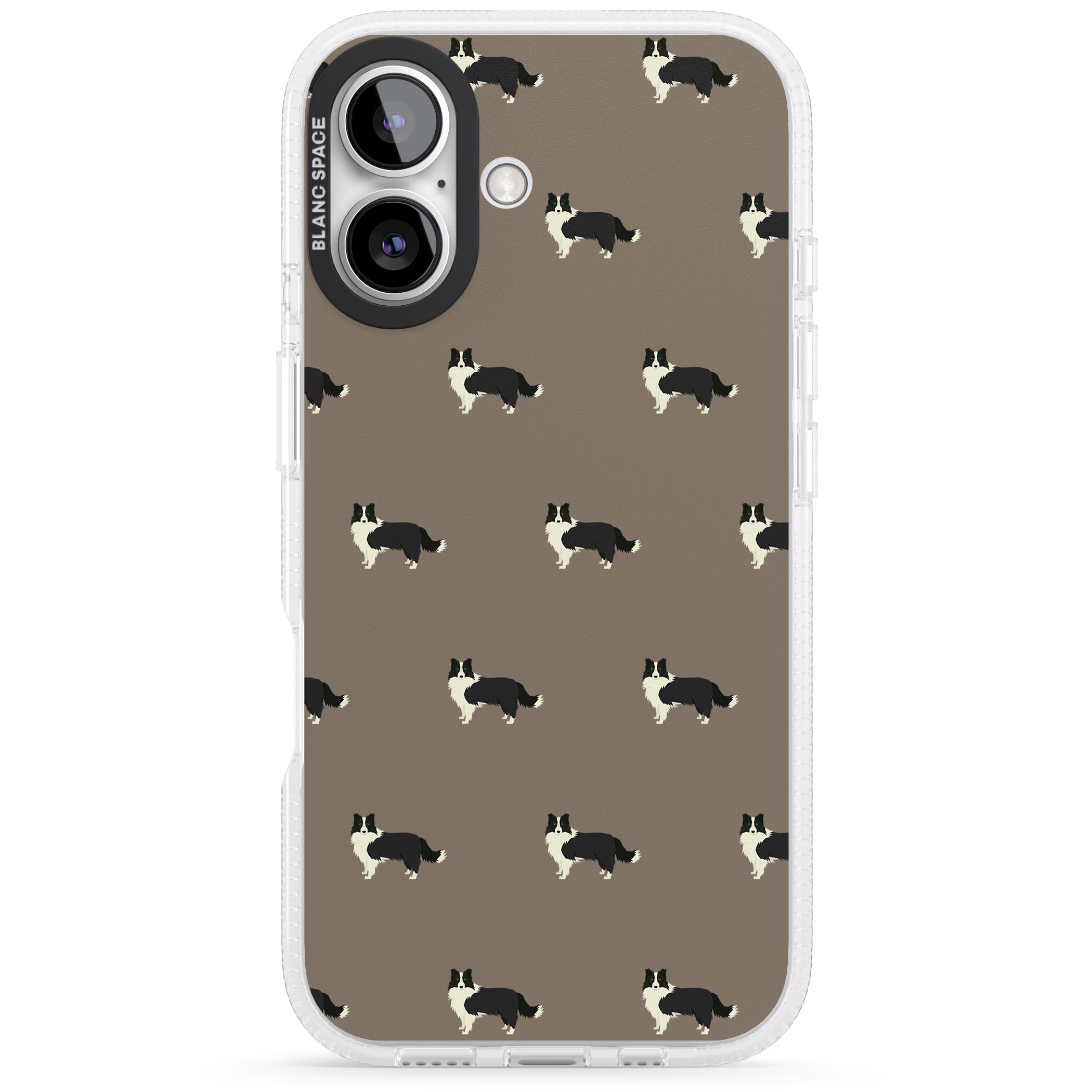 Border Collie Dog Pattern iPhone 16 / 16 Plus Clear Case Impact Air - Blanc Space